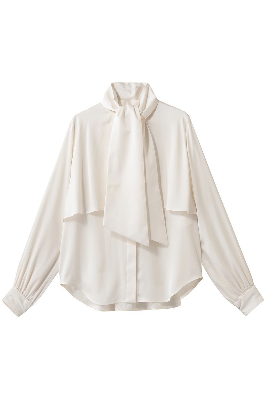 【デザイン ワークス/DESIGN WORKS】のサテンアムンゼンボウタイ付きラッフルブラウス インテリア・キッズ・メンズ・レディースファッション・服の通販 founy(ファニー) ファッション Fashion レディースファッション Fashion for Women トップス・カットソー Cut & Sew Tops シャツ・ブラウス・オフィスカジュアル Elegant Blouses & Button-Ups スリーブ Sleeve, Long Sleeve / Short Sleeve ロング Long, Long-Length エレガント 上品 Elegant 再入荷 Restock / Back in Stock アイボリー|ID: prp329100004847123 ipo3291000000036142879