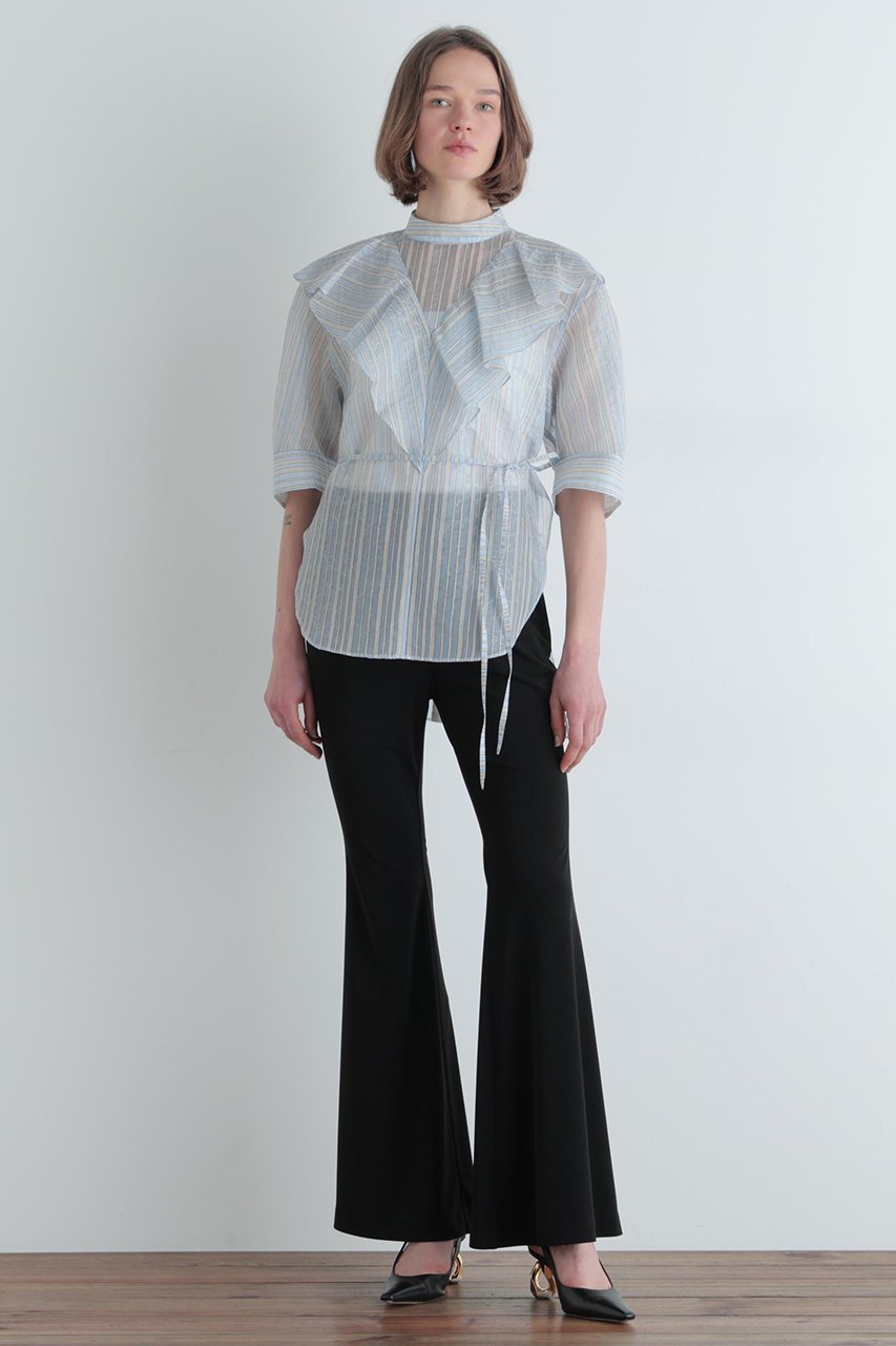 【ル フィル/LE PHIL】のストライプラッフルブラウス 人気、トレンドファッション・服の通販 founy(ファニー) 　ファッション　Fashion　レディースファッション　Fashion for Women　トップス・カットソー　Cut & Sew Tops　シャツ・ブラウス・オフィスカジュアル　Elegant Blouses & Button-Ups　春　Spring　カッティング　Cutting Detail　シアー　Sheer, See-Through　ショート　Short, Short Length　ジャカード／ジャガード　Jacquard, Woven Pattern　ストライプ　Stripe, Striped Pattern　スリーブ　Sleeve, Long Sleeve / Short Sleeve　ビッグ　Big, Oversized　ラッフル　Ruffle, Frill　S/S・春夏　SS, Spring/Summer, Warm Season　夏　Summer　2026年　2026　other-3|ID: prp329100004847241 ipo3291000000035922158