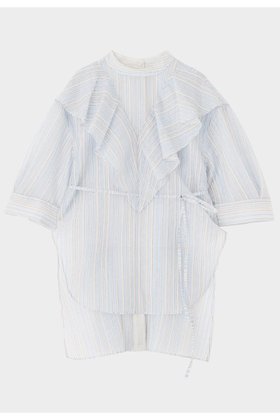 【ル フィル/LE PHIL】 ストライプラッフルブラウス人気、トレンドファッション・服の通販 founy(ファニー) ファッション Fashion レディースファッション Fashion for Women トップス・カットソー Cut & Sew Tops シャツ・ブラウス・オフィスカジュアル Elegant Blouses & Button-Ups 春 Spring カッティング Cutting Detail シアー Sheer, See-Through ショート Short, Short Length ジャカード／ジャガード Jacquard, Woven Pattern ストライプ Stripe, Striped Pattern スリーブ Sleeve, Long Sleeve / Short Sleeve ビッグ Big, Oversized ラッフル Ruffle, Frill S/S・春夏 SS, Spring/Summer, Warm Season 夏 Summer |ID:prp329100004847241