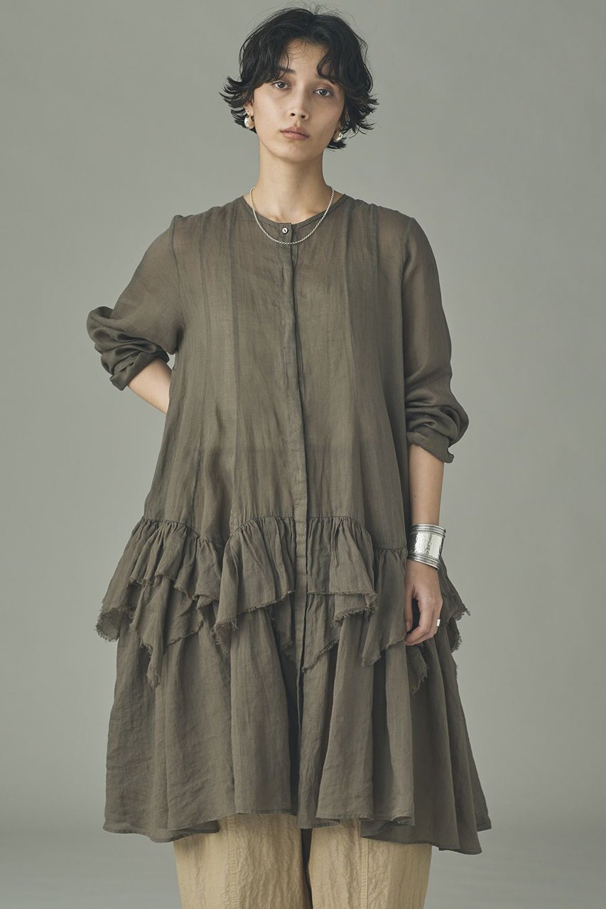 【カレンソロジー/Curensology】のラミーランダムフリルブラウス インテリア・キッズ・メンズ・レディースファッション・服の通販 founy(ファニー) 　ファッション　Fashion　レディースファッション　Fashion for Women　トップス・カットソー　Cut & Sew Tops　シャツ・ブラウス・オフィスカジュアル　Elegant Blouses & Button-Ups　シアー　Sheer, See-Through　スリーブ　Sleeve, Long Sleeve / Short Sleeve　チュニック　Tunic, Long Top　バランス　Balance, Style Balance　フリル　Frill, Ruffle　ランダム　Random, Irregular　ロング　Long, Long-Length　エレガント 上品　Elegant　人気　Popular, Best Seller　ブラウン|ID: prp329100004847975 ipo3291000000035718615