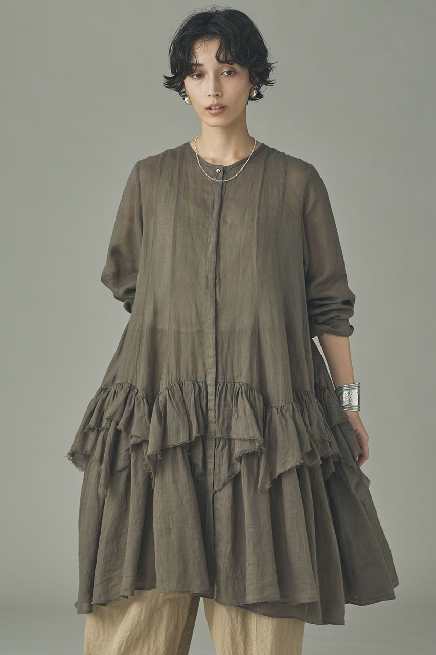 【カレンソロジー/Curensology】のラミーランダムフリルブラウス 人気、トレンドファッション・服の通販 founy(ファニー) 　ファッション　Fashion　レディースファッション　Fashion for Women　トップス・カットソー　Cut & Sew Tops　シャツ・ブラウス・オフィスカジュアル　Elegant Blouses & Button-Ups　シアー　Sheer, See-Through　スリーブ　Sleeve, Long Sleeve / Short Sleeve　チュニック　Tunic, Long Top　バランス　Balance, Style Balance　フリル　Frill, Ruffle　ランダム　Random, Irregular　ロング　Long, Long-Length　エレガント 上品　Elegant　人気　Popular, Best Seller　other-2|ID: prp329100004847975 ipo3291000000035718616