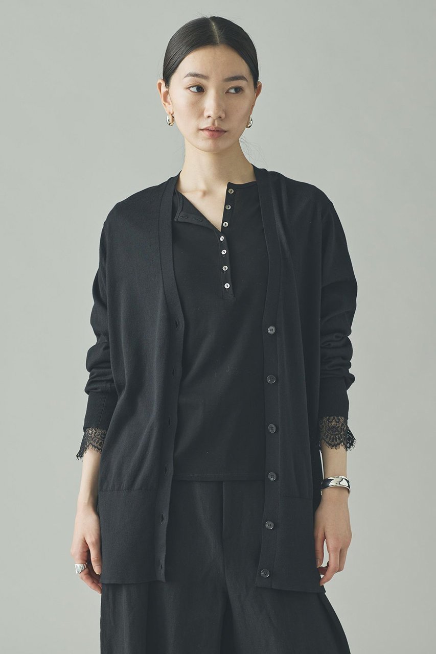 【カレンソロジー/Curensology】のファインコットンVネックカーディガン インテリア・キッズ・メンズ・レディースファッション・服の通販 founy(ファニー) 　ファッション　Fashion　レディースファッション　Fashion for Women　トップス・カットソー　Cut & Sew Tops　ニット　Knit Tops & Sweaters　カーディガン・羽織り　Layered Style Cardigans　Vネックトップス　V-Neck Tops / V-Cut Neckline Shirts　2026年　2026　なめらか　Smooth, Silky Texture　イタリア　Italy　カーディガン　Cardigan, Knitwear　シンプル　Simple, Minimal　デニム　Denim, Jeans Material　ロング　Long, Long-Length　エレガント 上品　Elegant　夏　Summer　春　Spring　S/S・春夏　SS, Spring/Summer, Warm Season　ブラック|ID: prp329100004847978 ipo3291000000035430129