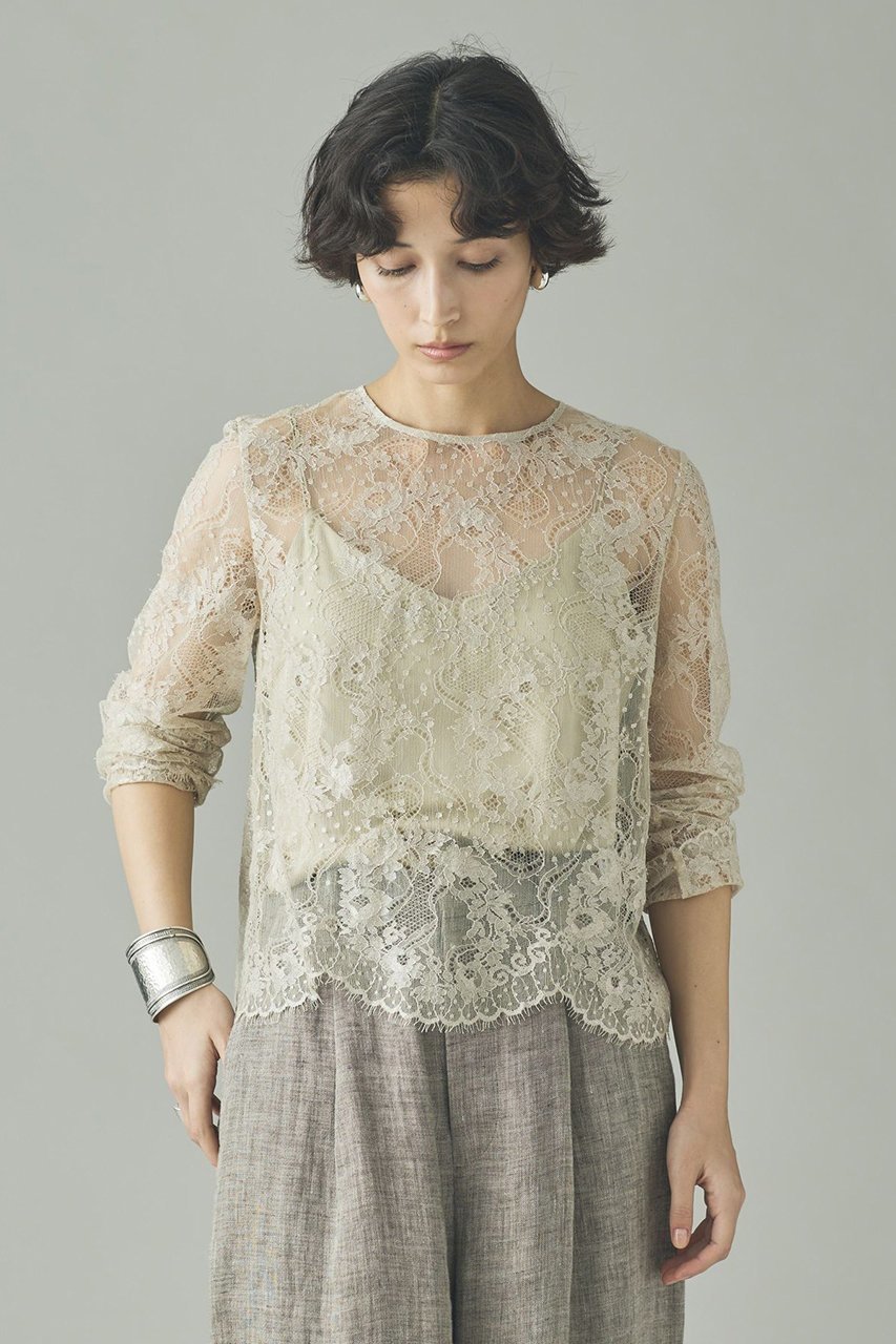 【カレンソロジー/Curensology】の〈C.S.G〉リネンリバーレースブラウス インテリア・キッズ・メンズ・レディースファッション・服の通販 founy(ファニー) 　ファッション　Fashion　レディースファッション　Fashion for Women　トップス・カットソー　Cut & Sew Tops　シャツ・ブラウス・オフィスカジュアル　Elegant Blouses & Button-Ups　インナー　Innerwear　エレガント 上品　Elegant　スカラップ　Scallop, Scalloped Edge　スリーブ　Sleeve, Long Sleeve / Short Sleeve　ベーシック　Basic, Essential　リネン　Linen, Linen Fabric　レース　Lace, Lace Fabric　ロング　Long, Long-Length　再入荷　Restock / Back in Stock　ベージュ|ID: prp329100004847979 ipo3291000000036073703