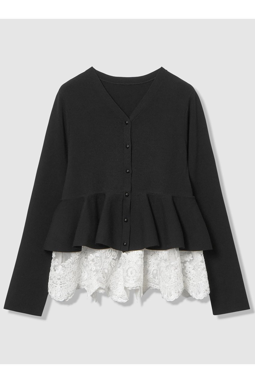 【アルアバイル/allureville】の【LOULOU WILLOUGHBY】レースレイヤーペプラムカーディガン インテリア・キッズ・メンズ・レディースファッション・服の通販 founy(ファニー) 　ファッション　Fashion　レディースファッション　Fashion for Women　トップス・カットソー　Cut & Sew Tops　ニット　Knit Tops & Sweaters　カーディガン・羽織り　Layered Style Cardigans　2026年　2026　カーディガン　Cardigan, Knitwear　スカラップ　Scallop, Scalloped Edge　ペプラム　Peplum, Flared Hem　レース　Lace, Lace Fabric　夏　Summer　春　Spring　S/S・春夏　SS, Spring/Summer, Warm Season　ブラック|ID: prp329100004847991 ipo3291000000035718654