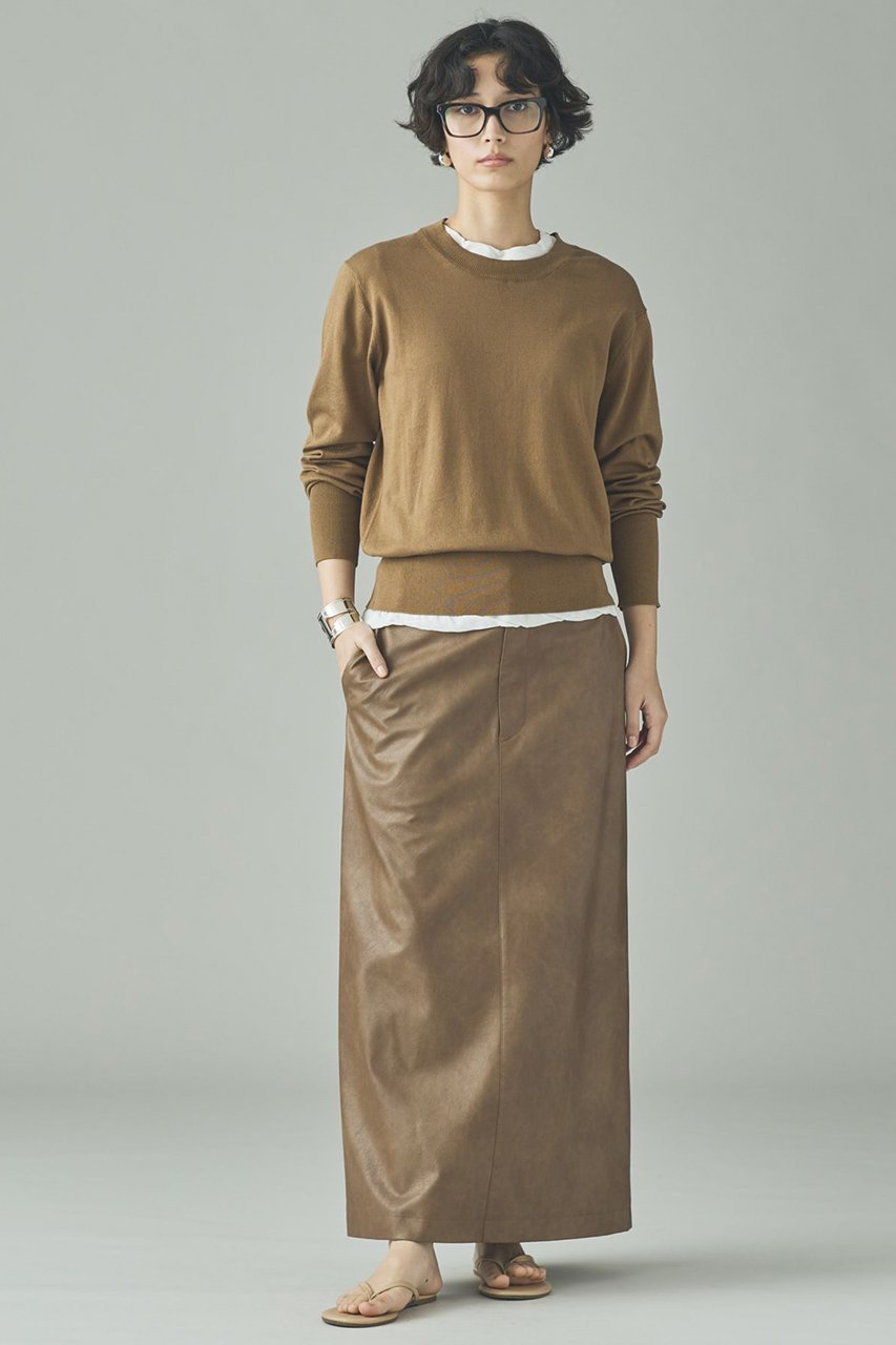 【カレンソロジー/Curensology】のファインコットンクルーネックプルオーバー 人気、トレンドファッション・服の通販 founy(ファニー) 　ファッション　Fashion　レディースファッション　Fashion for Women　トップス・カットソー　Cut & Sew Tops　ニット　Knit Tops & Sweaters　カジュアルプルオーバー・ニットトップス　Pullovers & Knit Tops / Casual Pullovers　なめらか　Smooth, Silky Texture　イタリア　Italy　シンプル　Simple, Minimal　スラックス　Slacks, Dress Pants　タートル　Turtleneck, Turtle Collar　デニム　Denim, Jeans Material　ロング　Long, Long-Length　ワイド　Wide, Wide Fit　エレガント 上品　Elegant　再入荷　Restock / Back in Stock　other-5|ID: prp329100004848015 ipo3291000000035860019