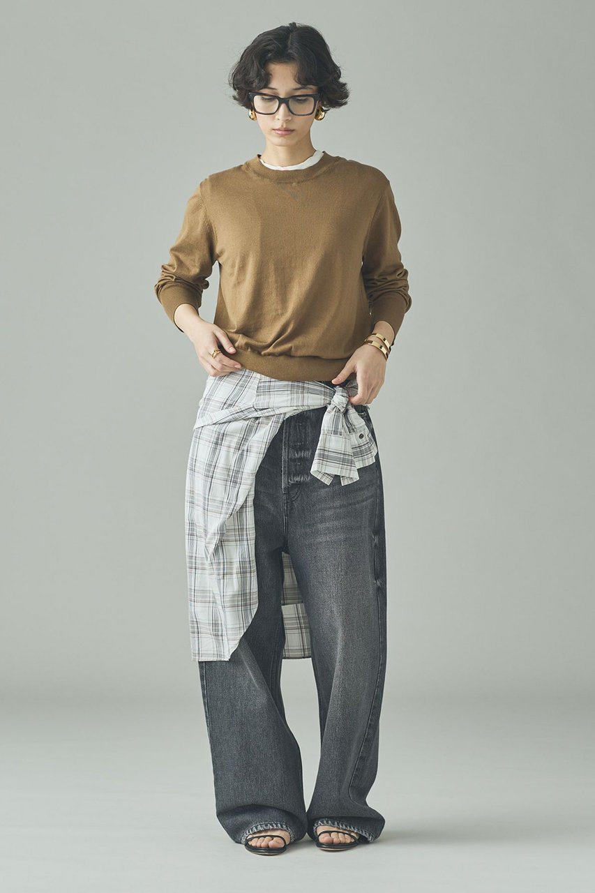 【カレンソロジー/Curensology】のファインコットンクルーネックプルオーバー 人気、トレンドファッション・服の通販 founy(ファニー) 　ファッション　Fashion　レディースファッション　Fashion for Women　トップス・カットソー　Cut & Sew Tops　ニット　Knit Tops & Sweaters　カジュアルプルオーバー・ニットトップス　Pullovers & Knit Tops / Casual Pullovers　なめらか　Smooth, Silky Texture　イタリア　Italy　シンプル　Simple, Minimal　スラックス　Slacks, Dress Pants　タートル　Turtleneck, Turtle Collar　デニム　Denim, Jeans Material　ロング　Long, Long-Length　ワイド　Wide, Wide Fit　エレガント 上品　Elegant　再入荷　Restock / Back in Stock　other-7|ID: prp329100004848015 ipo3291000000035860021