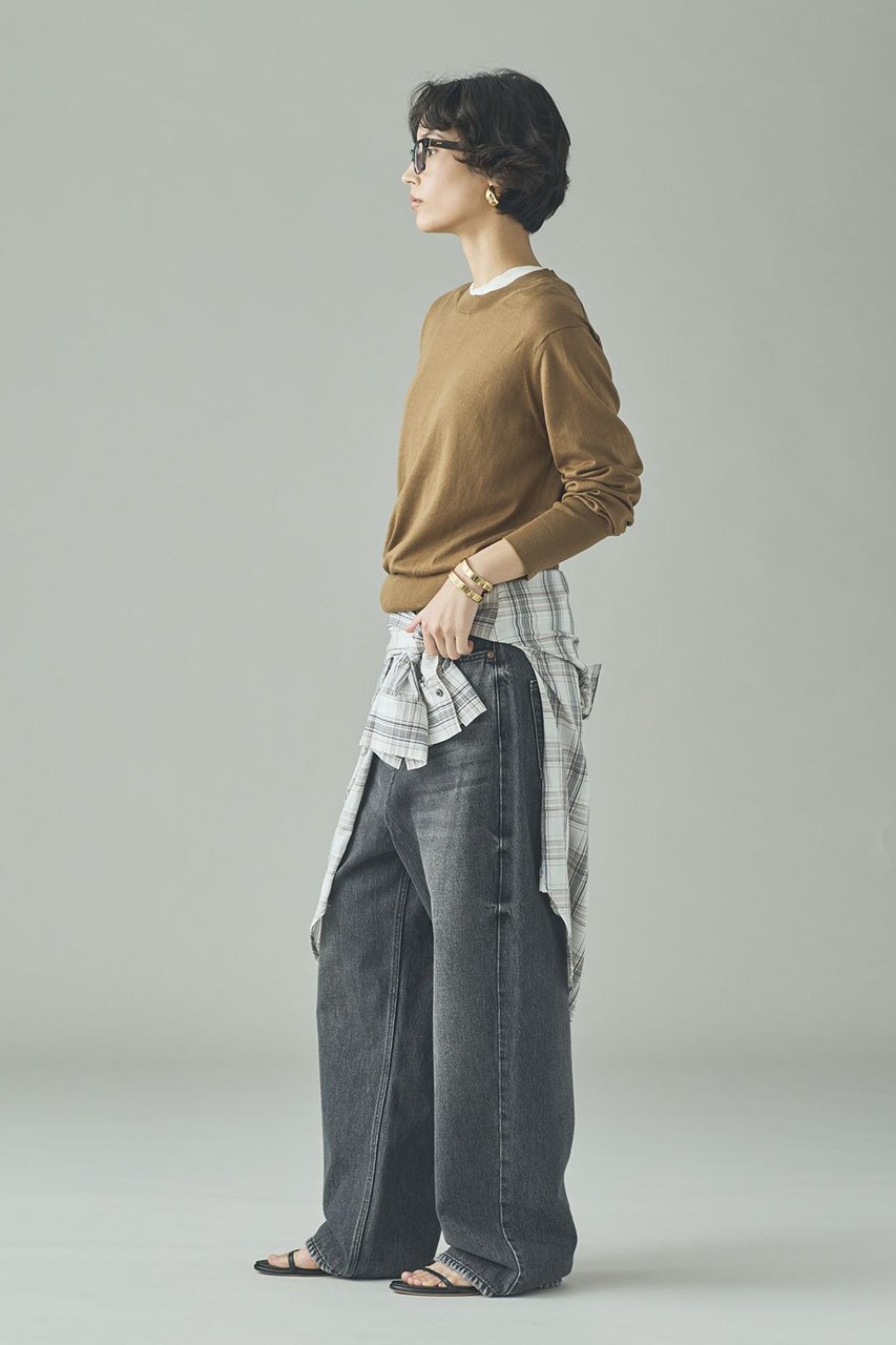 【カレンソロジー/Curensology】のファインコットンクルーネックプルオーバー 人気、トレンドファッション・服の通販 founy(ファニー) 　ファッション　Fashion　レディースファッション　Fashion for Women　トップス・カットソー　Cut & Sew Tops　ニット　Knit Tops & Sweaters　カジュアルプルオーバー・ニットトップス　Pullovers & Knit Tops / Casual Pullovers　なめらか　Smooth, Silky Texture　イタリア　Italy　シンプル　Simple, Minimal　スラックス　Slacks, Dress Pants　タートル　Turtleneck, Turtle Collar　デニム　Denim, Jeans Material　ロング　Long, Long-Length　ワイド　Wide, Wide Fit　エレガント 上品　Elegant　再入荷　Restock / Back in Stock　other-8|ID: prp329100004848015 ipo3291000000035860022