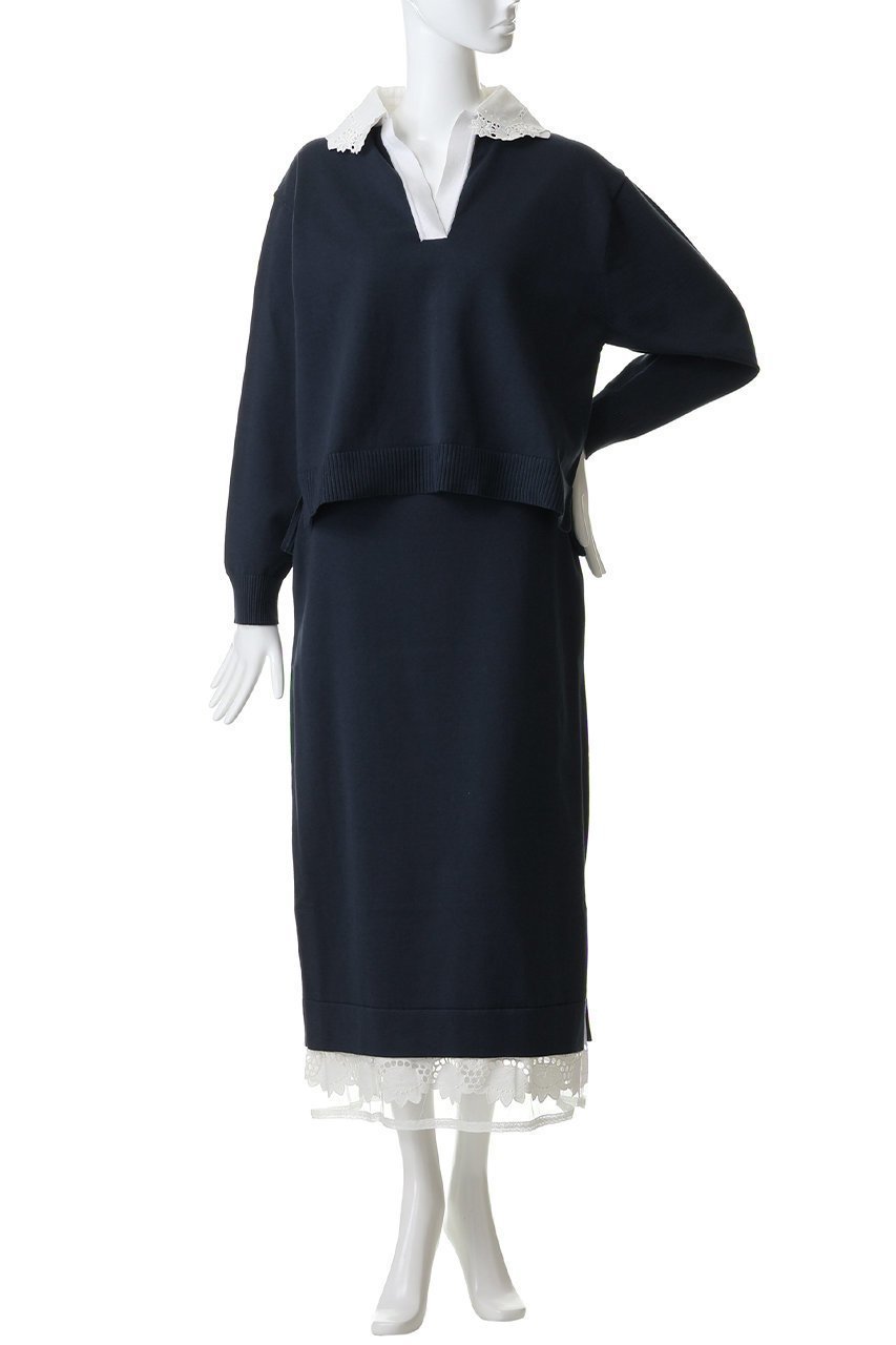 【ミュベール/MUVEIL】のスキッパーポロセットアップニット 人気、トレンドファッション・服の通販 founy(ファニー) 　ファッション　Fashion　レディースファッション　Fashion for Women　トップス・カットソー　Cut & Sew Tops　ニット　Knit Tops & Sweaters　カジュアルプルオーバー・ニットトップス　Pullovers & Knit Tops / Casual Pullovers　なめらか　Smooth, Silky Texture　シルク　Silk, 100% Silk　セットアップ　Set-Up, Coordinated Outfit　フィット　Fit, Slim Fit　フラワー　Flower, Floral　ボックス　Boxy, Box Shape　モチーフ　Motif, Design Theme　レース　Lace, Lace Fabric　other-2|ID: prp329100004848019 ipo3291000000035859238