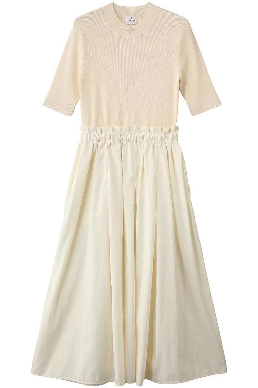 【ランバン オン ブルー/LANVIN en Bleu】のハーフスリーブニットコンビワンピース インテリア・キッズ・メンズ・レディースファッション・服の通販 founy(ファニー) 　ファッション　Fashion　レディースファッション　Fashion for Women　ワンピース　Dresses　チュニック　Tunic Tops & Dresses　2026年　2026　シューズ　Shoes, Footwear　シンプル　Simple, Minimal　スリーブ　Sleeve, Long Sleeve / Short Sleeve　チュニック　Tunic, Long Top　ドッキング　Docking, Mixed Material　ハーフ　Half, Half-Length　フレア　Flare, Flared　ロング　Long, Long-Length　夏　Summer　春　Spring　S/S・春夏　SS, Spring/Summer, Warm Season　オフ|ID: prp329100004848058 ipo3291000000035431347