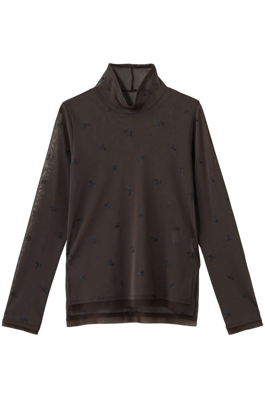 【ランバン オン ブルー/LANVIN en Bleu】のフラワー刺しゅうチュールカットソー インテリア・キッズ・メンズ・レディースファッション・服の通販 founy(ファニー) 　ファッション　Fashion　レディースファッション　Fashion for Women　トップス・カットソー　Cut & Sew Tops　シャツ・ブラウス・オフィスカジュアル　Elegant Blouses & Button-Ups　ロングTシャツ・Tシャツ　Longline T-Shirts & Tees　カットソー・ベーシックTシャツ　Cut-and-Sewn Tops / Stretch Tees & Basics　2026年　2026　カットソー　Cut and Sewn Top　カーディガン　Cardigan, Knitwear　キャミソール　Camisole, Spaghetti Strap Top　スタンド　Stand Collar, Upright Stand　スリーブ　Sleeve, Long Sleeve / Short Sleeve　チュール　Tulip, Tulip Motif　フェミニン　Feminine, Girly　フラワー　Flower, Floral　ロング　Long, Long-Length　夏　Summer　春　Spring　S/S・春夏　SS, Spring/Summer, Warm Season　ブラウン|ID: prp329100004848454 ipo3291000000035444341