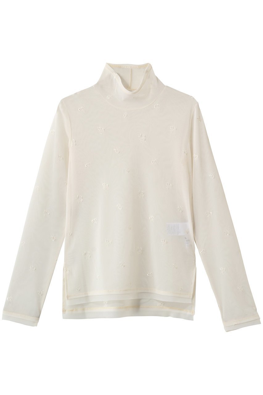 【ランバン オン ブルー/LANVIN en Bleu】のフラワー刺しゅうチュールカットソー インテリア・キッズ・メンズ・レディースファッション・服の通販 founy(ファニー) 　ファッション　Fashion　レディースファッション　Fashion for Women　トップス・カットソー　Cut & Sew Tops　シャツ・ブラウス・オフィスカジュアル　Elegant Blouses & Button-Ups　ロングTシャツ・Tシャツ　Longline T-Shirts & Tees　カットソー・ベーシックTシャツ　Cut-and-Sewn Tops / Stretch Tees & Basics　2026年　2026　カットソー　Cut and Sewn Top　カーディガン　Cardigan, Knitwear　キャミソール　Camisole, Spaghetti Strap Top　スタンド　Stand Collar, Upright Stand　スリーブ　Sleeve, Long Sleeve / Short Sleeve　チュール　Tulip, Tulip Motif　フェミニン　Feminine, Girly　フラワー　Flower, Floral　ロング　Long, Long-Length　夏　Summer　春　Spring　S/S・春夏　SS, Spring/Summer, Warm Season　オフ|ID: prp329100004848454 ipo3291000000035444342