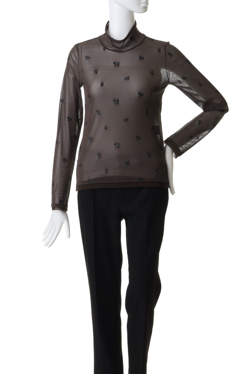 【ランバン オン ブルー/LANVIN en Bleu】のフラワー刺しゅうチュールカットソー 人気、トレンドファッション・服の通販 founy(ファニー) 　ファッション　Fashion　レディースファッション　Fashion for Women　トップス・カットソー　Cut & Sew Tops　シャツ・ブラウス・オフィスカジュアル　Elegant Blouses & Button-Ups　ロングTシャツ・Tシャツ　Longline T-Shirts & Tees　カットソー・ベーシックTシャツ　Cut-and-Sewn Tops / Stretch Tees & Basics　2026年　2026　カットソー　Cut and Sewn Top　カーディガン　Cardigan, Knitwear　キャミソール　Camisole, Spaghetti Strap Top　スタンド　Stand Collar, Upright Stand　スリーブ　Sleeve, Long Sleeve / Short Sleeve　チュール　Tulip, Tulip Motif　フェミニン　Feminine, Girly　フラワー　Flower, Floral　ロング　Long, Long-Length　夏　Summer　春　Spring　S/S・春夏　SS, Spring/Summer, Warm Season　other-2|ID: prp329100004848454 ipo3291000000035444343