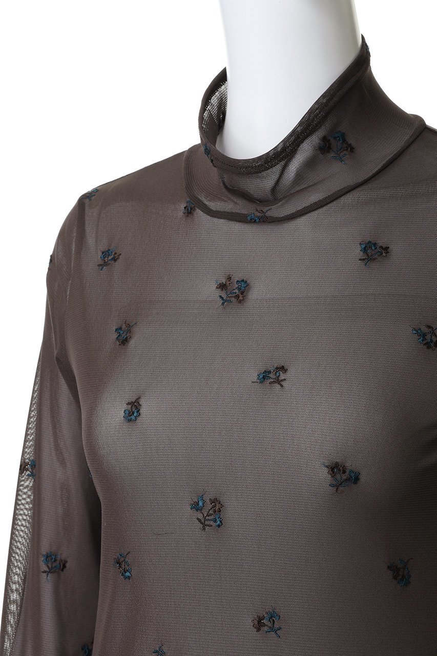 【ランバン オン ブルー/LANVIN en Bleu】のフラワー刺しゅうチュールカットソー 人気、トレンドファッション・服の通販 founy(ファニー) 　ファッション　Fashion　レディースファッション　Fashion for Women　トップス・カットソー　Cut & Sew Tops　シャツ・ブラウス・オフィスカジュアル　Elegant Blouses & Button-Ups　ロングTシャツ・Tシャツ　Longline T-Shirts & Tees　カットソー・ベーシックTシャツ　Cut-and-Sewn Tops / Stretch Tees & Basics　2026年　2026　カットソー　Cut and Sewn Top　カーディガン　Cardigan, Knitwear　キャミソール　Camisole, Spaghetti Strap Top　スタンド　Stand Collar, Upright Stand　スリーブ　Sleeve, Long Sleeve / Short Sleeve　チュール　Tulip, Tulip Motif　フェミニン　Feminine, Girly　フラワー　Flower, Floral　ロング　Long, Long-Length　夏　Summer　春　Spring　S/S・春夏　SS, Spring/Summer, Warm Season　other-5|ID: prp329100004848454 ipo3291000000036025767