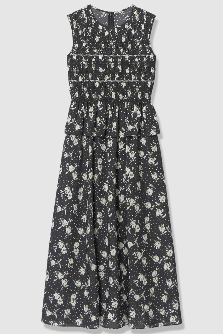 【アナイ/ANAYI】のフラワードットプリントスモッキング ワンピース インテリア・キッズ・メンズ・レディースファッション・服の通販 founy(ファニー) 　ファッション　Fashion　レディースファッション　Fashion for Women　ワンピース　Dresses　チュニック　Tunic Tops & Dresses　2026年　2026　おすすめ　Recommended / Our Picks　イエロー　Yellow　エレガント 上品　Elegant　カーディガン　Cardigan, Knitwear　ジャケット　Jacket, Outerwear　スモッキング　Smocking, Gathered Stitching　チュニック　Tunic, Long Top　ドット　Polka Dot, Dot Pattern　フラワー　Flower, Floral　ブルゾン　Blouson, Bomber Jacket　ペプラム　Peplum, Flared Hem　モダン　Modern, Contemporary　モチーフ　Motif, Design Theme　ロング　Long, Long-Length　夏　Summer　春　Spring　S/S・春夏　SS, Spring/Summer, Warm Season　ブラック系|ID: prp329100004848479 ipo3291000000035705182