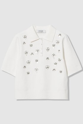 【アルアバイル/allureville】 【LOULOU WILLOUGHBY】フラワービジューポロ人気、トレンドファッション・服の通販 founy(ファニー) ファッション Fashion レディースファッション Fashion for Women トップス・カットソー Cut & Sew Tops ニット Knit Tops & Sweaters カジュアルプルオーバー・ニットトップス Pullovers & Knit Tops / Casual Pullovers 2026年 2026 コンパクト Compact, Small Size バランス Balance, Style Balance ビジュー Bijou, Jewel-like Accent フェミニン Feminine, Girly ボトム Bottoms, Lower Wear モノトーン Monotone, Black and White ワイド Wide, Wide Fit エレガント 上品 Elegant 夏 Summer 春 Spring S/S・春夏 SS, Spring/Summer, Warm Season |ID:prp329100004848487