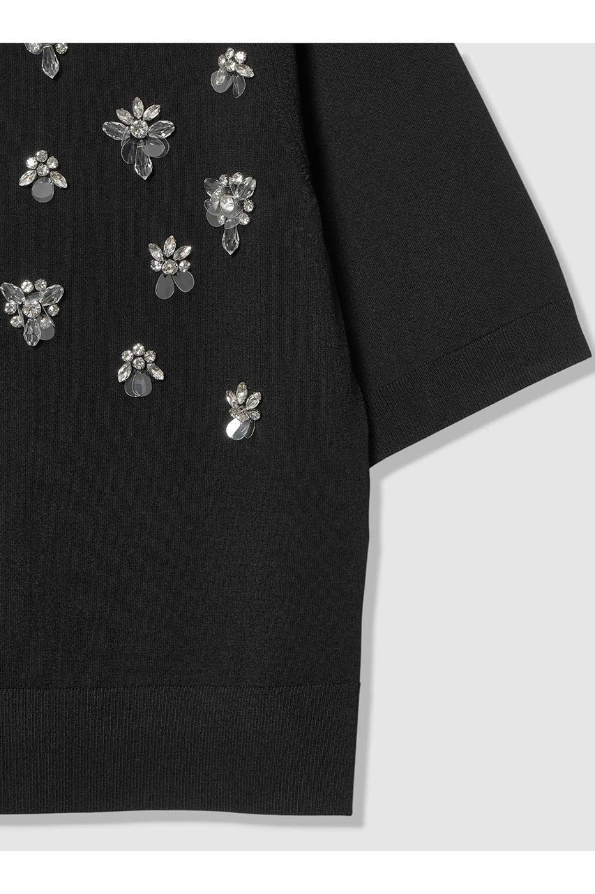 【アルアバイル/allureville】の【LOULOU WILLOUGHBY】フラワービジューポロ 人気、トレンドファッション・服の通販 founy(ファニー) 　ファッション　Fashion　レディースファッション　Fashion for Women　トップス・カットソー　Cut & Sew Tops　ニット　Knit Tops & Sweaters　カジュアルプルオーバー・ニットトップス　Pullovers & Knit Tops / Casual Pullovers　2026年　2026　コンパクト　Compact, Small Size　バランス　Balance, Style Balance　ビジュー　Bijou, Jewel-like Accent　フェミニン　Feminine, Girly　ボトム　Bottoms, Lower Wear　モノトーン　Monotone, Black and White　ワイド　Wide, Wide Fit　エレガント 上品　Elegant　夏　Summer　春　Spring　S/S・春夏　SS, Spring/Summer, Warm Season　other-4|ID: prp329100004848487 ipo3291000000035875530