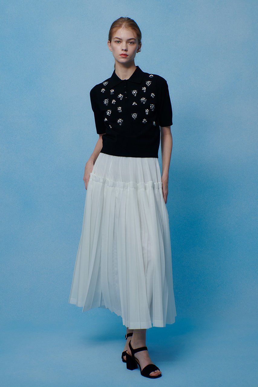 【アルアバイル/allureville】の【LOULOU WILLOUGHBY】フラワービジューポロ 人気、トレンドファッション・服の通販 founy(ファニー) 　ファッション　Fashion　レディースファッション　Fashion for Women　トップス・カットソー　Cut & Sew Tops　ニット　Knit Tops & Sweaters　カジュアルプルオーバー・ニットトップス　Pullovers & Knit Tops / Casual Pullovers　2026年　2026　コンパクト　Compact, Small Size　バランス　Balance, Style Balance　ビジュー　Bijou, Jewel-like Accent　フェミニン　Feminine, Girly　ボトム　Bottoms, Lower Wear　モノトーン　Monotone, Black and White　ワイド　Wide, Wide Fit　エレガント 上品　Elegant　夏　Summer　春　Spring　S/S・春夏　SS, Spring/Summer, Warm Season　other-8|ID: prp329100004848487 ipo3291000000035875534