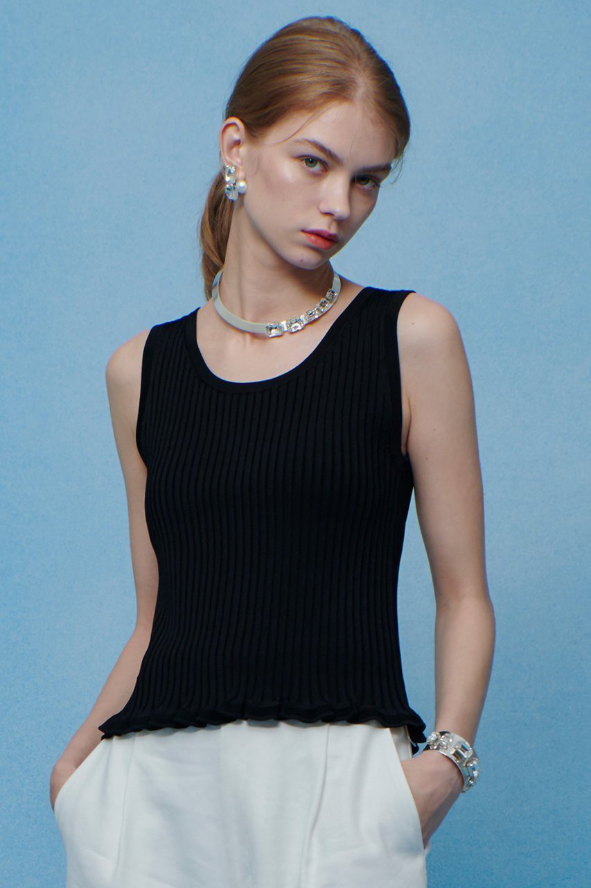 【アルアバイル/allureville】の【LOULOU WILLOUGHBY】ワイドリブヘムフリルタンク インテリア・キッズ・メンズ・レディースファッション・服の通販 founy(ファニー) 　ファッション　Fashion　レディースファッション　Fashion for Women　トップス・カットソー　Cut & Sew Tops　ニット　Knit Tops & Sweaters　カジュアルプルオーバー・ニットトップス　Pullovers & Knit Tops / Casual Pullovers　2026年　2026　アンサンブル　Ensemble Set　インナー　Innerwear　カーディガン　Cardigan, Knitwear　ジャケット　Jacket, Outerwear　フリル　Frill, Ruffle　ベーシック　Basic, Essential　エレガント 上品　Elegant　夏　Summer　春　Spring　S/S・春夏　SS, Spring/Summer, Warm Season　ブラック|ID: prp329100004848489 ipo3291000000035444631