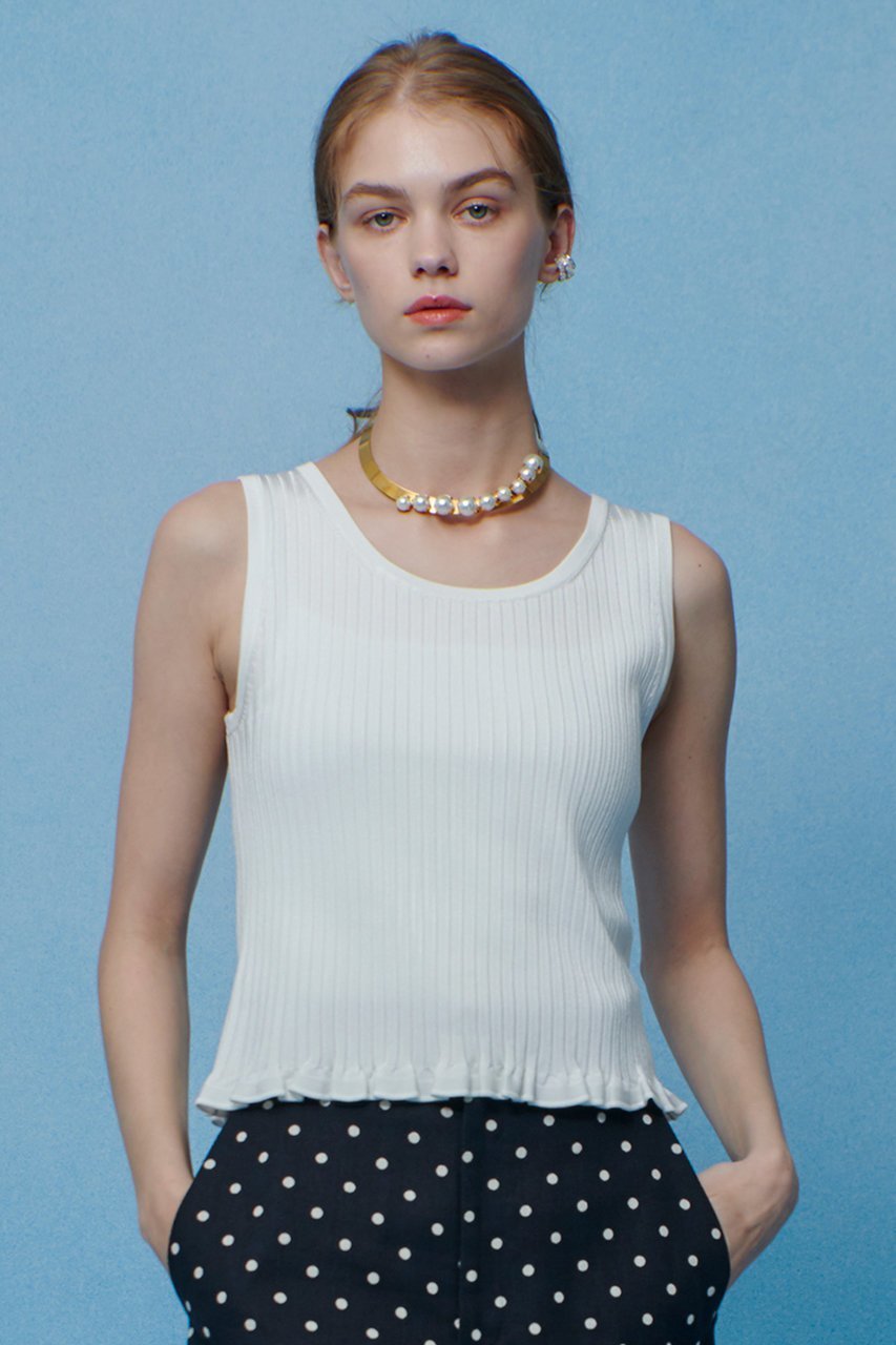 【アルアバイル/allureville】の【LOULOU WILLOUGHBY】ワイドリブヘムフリルタンク インテリア・キッズ・メンズ・レディースファッション・服の通販 founy(ファウニー) 　ファッション　Fashion　レディースファッション　Fashion for Women　トップス・カットソー　Cut & Sew Tops　ニット　Knit Tops & Sweaters　カジュアルプルオーバー・ニットトップス　Pullovers & Knit Tops / Casual Pullovers　アンサンブル　Ensemble Set　インナー　Innerwear　カーディガン　Cardigan, Knitwear　ジャケット　Jacket, Outerwear　フリル　Frill, Ruffle　ベーシック　Basic, Essential　エレガント 上品　Elegant　ホワイト|ID: prp329100004848489 ipo3291000000036929496