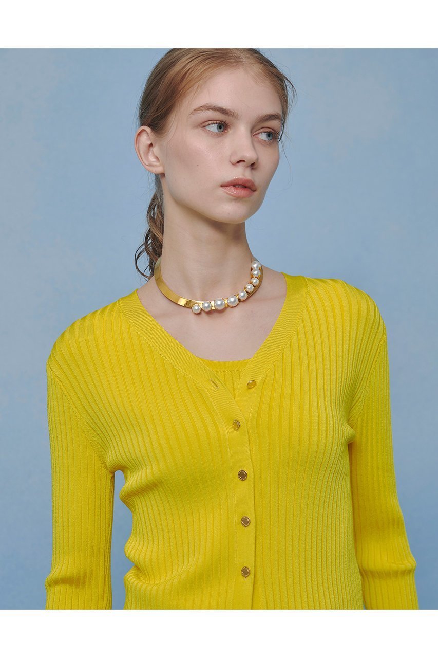 【アルアバイル/allureville】の【LOULOU WILLOUGHBY】ワイドリブヘムフリルカーディガン インテリア・キッズ・メンズ・レディースファッション・服の通販 founy(ファニー) 　ファッション　Fashion　レディースファッション　Fashion for Women　トップス・カットソー　Cut & Sew Tops　ニット　Knit Tops & Sweaters　カーディガン・羽織り　Layered Style Cardigans　2026年　2026　おすすめ　Recommended / Our Picks　エレガント 上品　Elegant　カーディガン　Cardigan, Knitwear　フリル　Frill, Ruffle　ベーシック　Basic, Essential　ワイドリブ　Wide Rib, Wide Ribbed Knit　夏　Summer　春　Spring　S/S・春夏　SS, Spring/Summer, Warm Season　イエロー|ID: prp329100004848490 ipo3291000000035444639