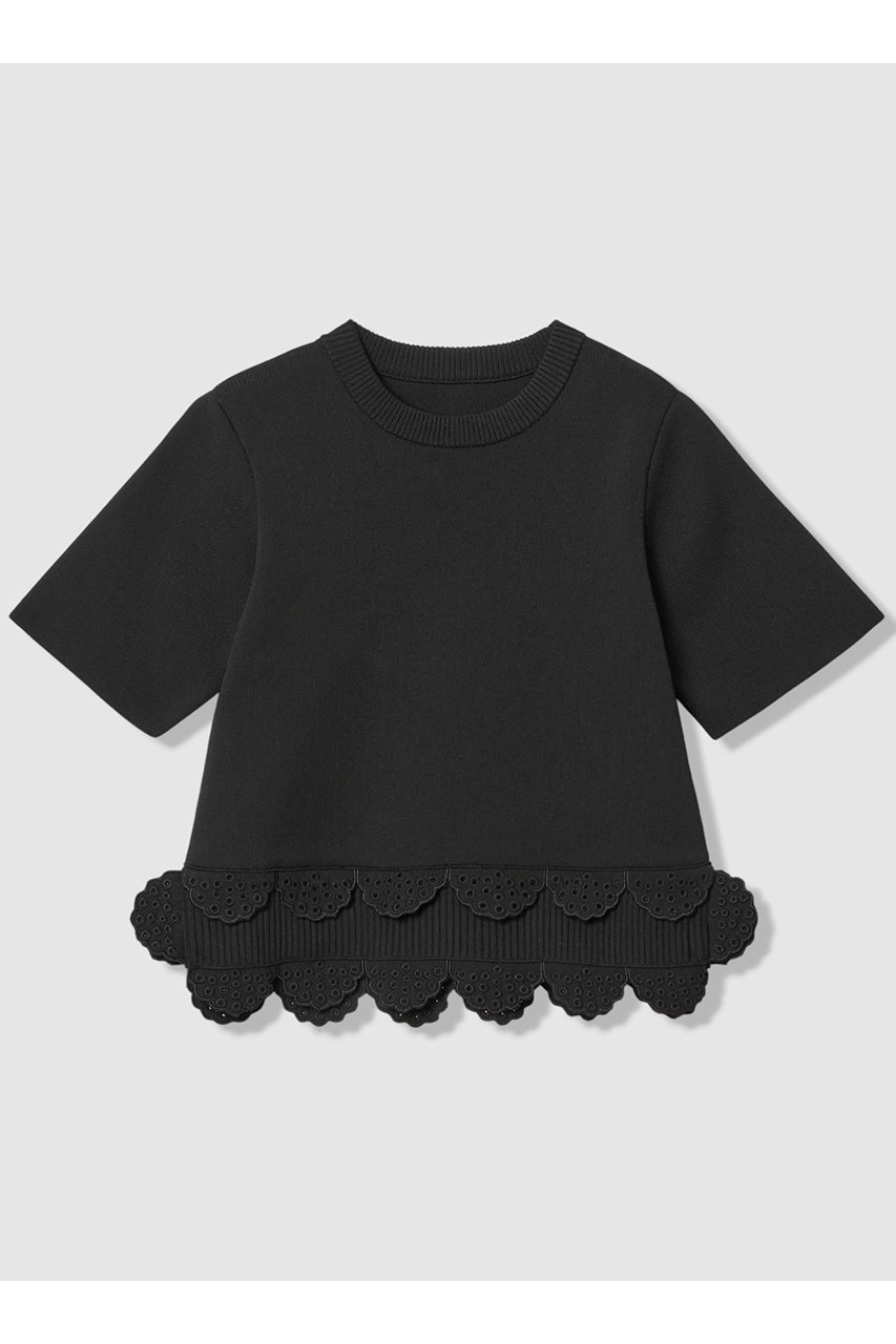 【アルアバイル/allureville】の【LOULOU WILLOUGHBY】パンチングスカラプルオーバー インテリア・キッズ・メンズ・レディースファッション・服の通販 founy(ファニー) 　ファッション　Fashion　レディースファッション　Fashion for Women　トップス・カットソー　Cut & Sew Tops　ニット　Knit Tops & Sweaters　カジュアルプルオーバー・ニットトップス　Pullovers & Knit Tops / Casual Pullovers　2026年　2026　コンパクト　Compact, Small Size　スカラップ　Scallop, Scalloped Edge　スリット　Slit, Slit Detail　トレンド　Trend, Trending Now　レース　Lace, Lace Fabric　今季　This Season, Current Season　半袖　Short Sleeve, Half Sleeve　夏　Summer　春　Spring　S/S・春夏　SS, Spring/Summer, Warm Season　ブラック|ID: prp329100004848491 ipo3291000000036092473