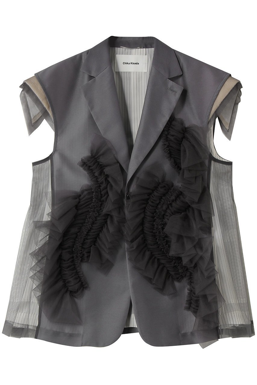 【チカ キサダ/CHIKA KISADA】のチュール デザイン ジレ インテリア・キッズ・メンズ・レディースファッション・服の通販 founy(ファニー) 　ファッション　Fashion　レディースファッション　Fashion for Women　アウター　Coat / Outerwear Collection　レディースジャケット・軽アウター　Jackets　2026年　2026　カットソー　Cut and Sewn Top　シンプル　Simple, Minimal　ジャケット　Jacket, Outerwear　チュール　Tulip, Tulip Motif　ドレス　Dress, One-Piece　フィット　Fit, Slim Fit　フォーマル　Formal, Dressy　ベスト　Vest, Waistcoat　夏　Summer　春　Spring　S/S・春夏　SS, Spring/Summer, Warm Season　グレー|ID: prp329100004848502 ipo3291000000035444733