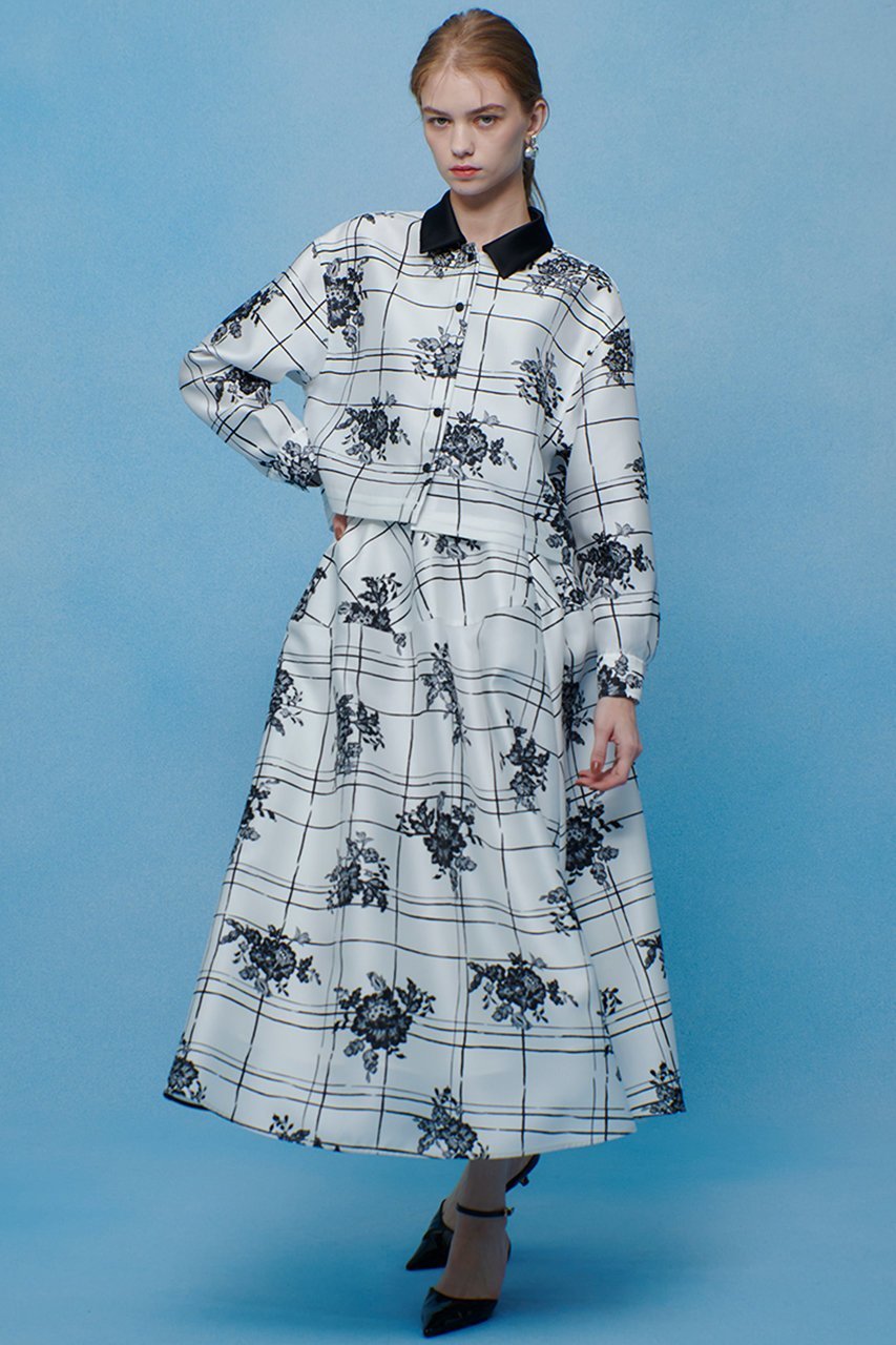 【アルアバイル/allureville】の【LOULOU WILLOUGHBY】SILK COフラワーチェックシャツブラウス 人気、トレンドファッション・服の通販 founy(ファニー) 　ファッション　Fashion　レディースファッション　Fashion for Women　トップス・カットソー　Cut & Sew Tops　シャツ・ブラウス・オフィスカジュアル　Elegant Blouses & Button-Ups　2026年　2026　おすすめ　Recommended / Our Picks　イタリア　Italy　サテン　Satin, Glossy Fabric　スリーブ　Sleeve, Long Sleeve / Short Sleeve　セットアップ　Set-Up, Coordinated Outfit　フラワー　Flower, Floral　モノトーン　Monotone, Black and White　レース　Lace, Lace Fabric　ロング　Long, Long-Length　エレガント 上品　Elegant　夏　Summer　春　Spring　S/S・春夏　SS, Spring/Summer, Warm Season　羽織　Haori, Light Jacket　other-2|ID: prp329100004849072 ipo3291000000035638157