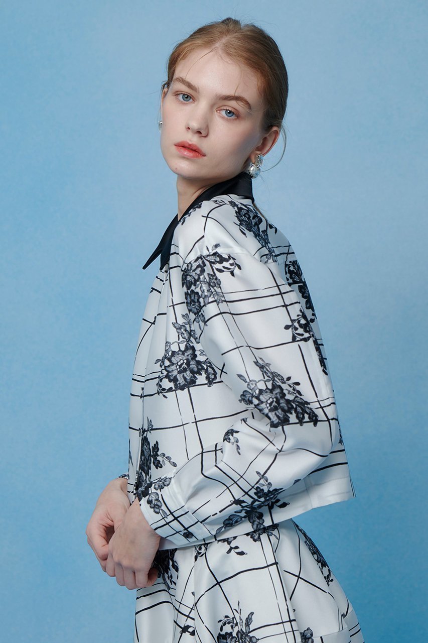 【アルアバイル/allureville】の【LOULOU WILLOUGHBY】SILK COフラワーチェックシャツブラウス 人気、トレンドファッション・服の通販 founy(ファニー) 　ファッション　Fashion　レディースファッション　Fashion for Women　トップス・カットソー　Cut & Sew Tops　シャツ・ブラウス・オフィスカジュアル　Elegant Blouses & Button-Ups　2026年　2026　おすすめ　Recommended / Our Picks　イタリア　Italy　サテン　Satin, Glossy Fabric　スリーブ　Sleeve, Long Sleeve / Short Sleeve　セットアップ　Set-Up, Coordinated Outfit　フラワー　Flower, Floral　モノトーン　Monotone, Black and White　レース　Lace, Lace Fabric　ロング　Long, Long-Length　エレガント 上品　Elegant　夏　Summer　春　Spring　S/S・春夏　SS, Spring/Summer, Warm Season　羽織　Haori, Light Jacket　other-4|ID: prp329100004849072 ipo3291000000035638159