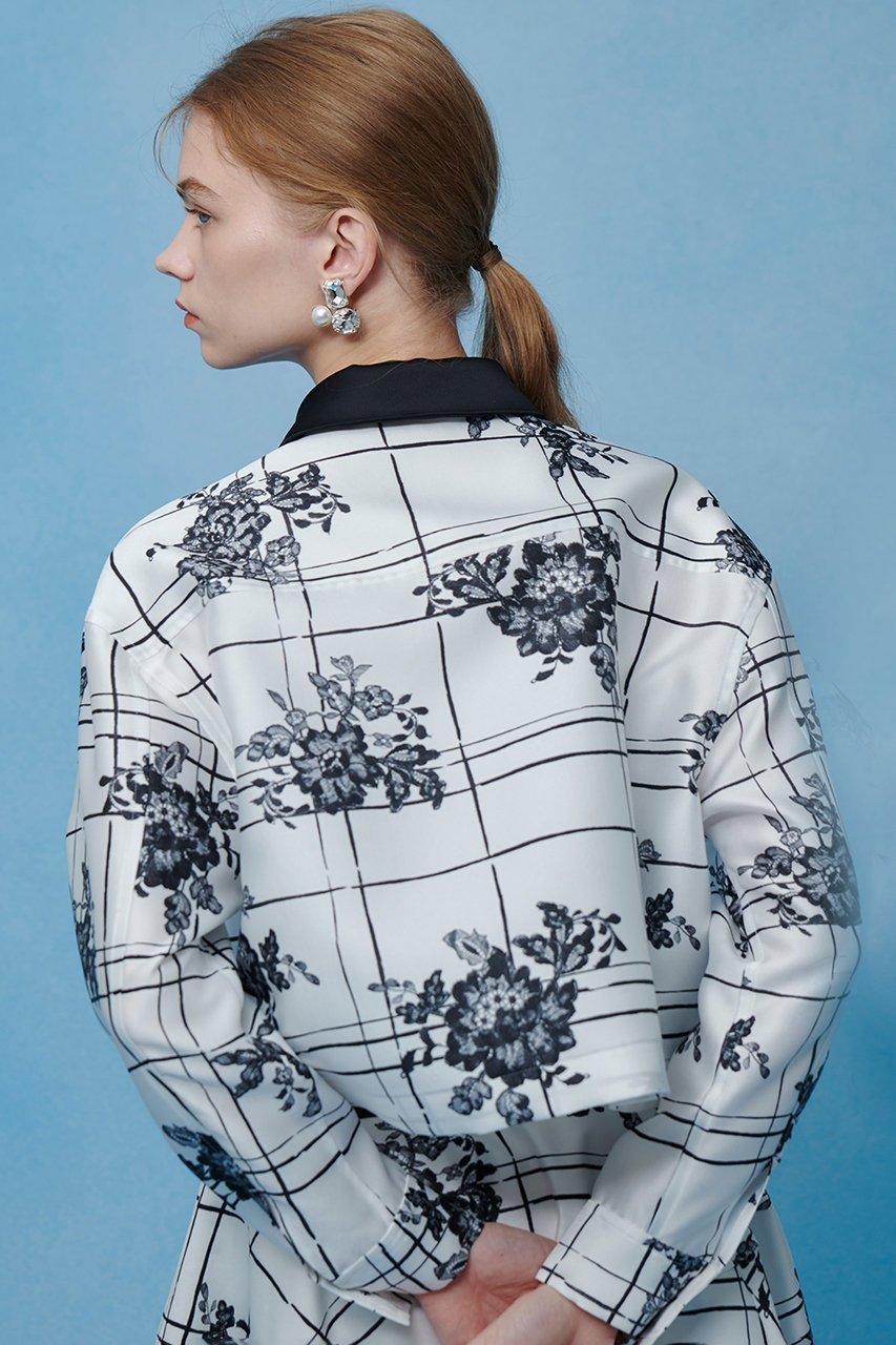 【アルアバイル/allureville】の【LOULOU WILLOUGHBY】SILK COフラワーチェックシャツブラウス 人気、トレンドファッション・服の通販 founy(ファニー) 　ファッション　Fashion　レディースファッション　Fashion for Women　トップス・カットソー　Cut & Sew Tops　シャツ・ブラウス・オフィスカジュアル　Elegant Blouses & Button-Ups　2026年　2026　おすすめ　Recommended / Our Picks　イタリア　Italy　サテン　Satin, Glossy Fabric　スリーブ　Sleeve, Long Sleeve / Short Sleeve　セットアップ　Set-Up, Coordinated Outfit　フラワー　Flower, Floral　モノトーン　Monotone, Black and White　レース　Lace, Lace Fabric　ロング　Long, Long-Length　エレガント 上品　Elegant　夏　Summer　春　Spring　S/S・春夏　SS, Spring/Summer, Warm Season　羽織　Haori, Light Jacket　other-5|ID: prp329100004849072 ipo3291000000035638160
