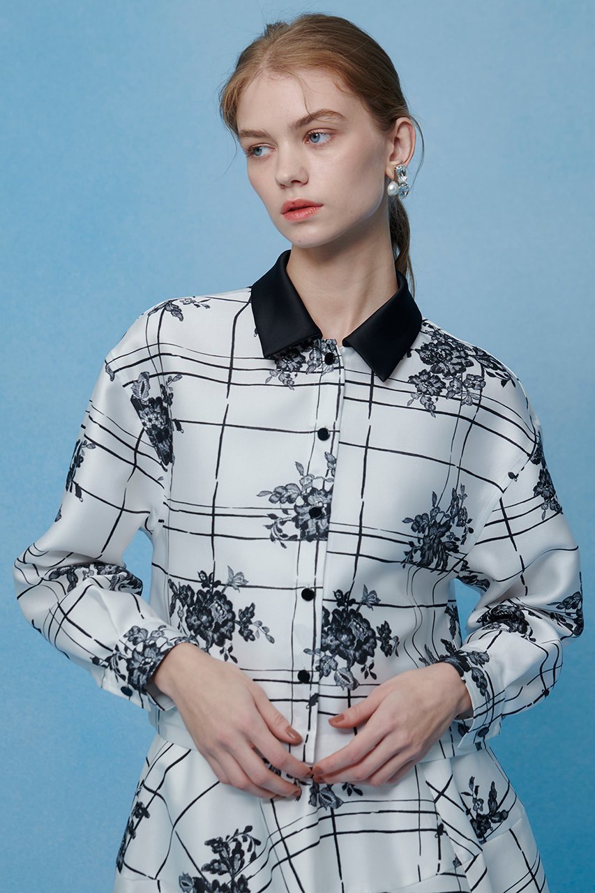 【アルアバイル/allureville】の【LOULOU WILLOUGHBY】SILK COフラワーチェックシャツブラウス 人気、トレンドファッション・服の通販 founy(ファニー) 　ファッション　Fashion　レディースファッション　Fashion for Women　トップス・カットソー　Cut & Sew Tops　シャツ・ブラウス・オフィスカジュアル　Elegant Blouses & Button-Ups　2026年　2026　おすすめ　Recommended / Our Picks　イタリア　Italy　サテン　Satin, Glossy Fabric　スリーブ　Sleeve, Long Sleeve / Short Sleeve　セットアップ　Set-Up, Coordinated Outfit　フラワー　Flower, Floral　モノトーン　Monotone, Black and White　レース　Lace, Lace Fabric　ロング　Long, Long-Length　エレガント 上品　Elegant　夏　Summer　春　Spring　S/S・春夏　SS, Spring/Summer, Warm Season　羽織　Haori, Light Jacket　other-6|ID: prp329100004849072 ipo3291000000035638161
