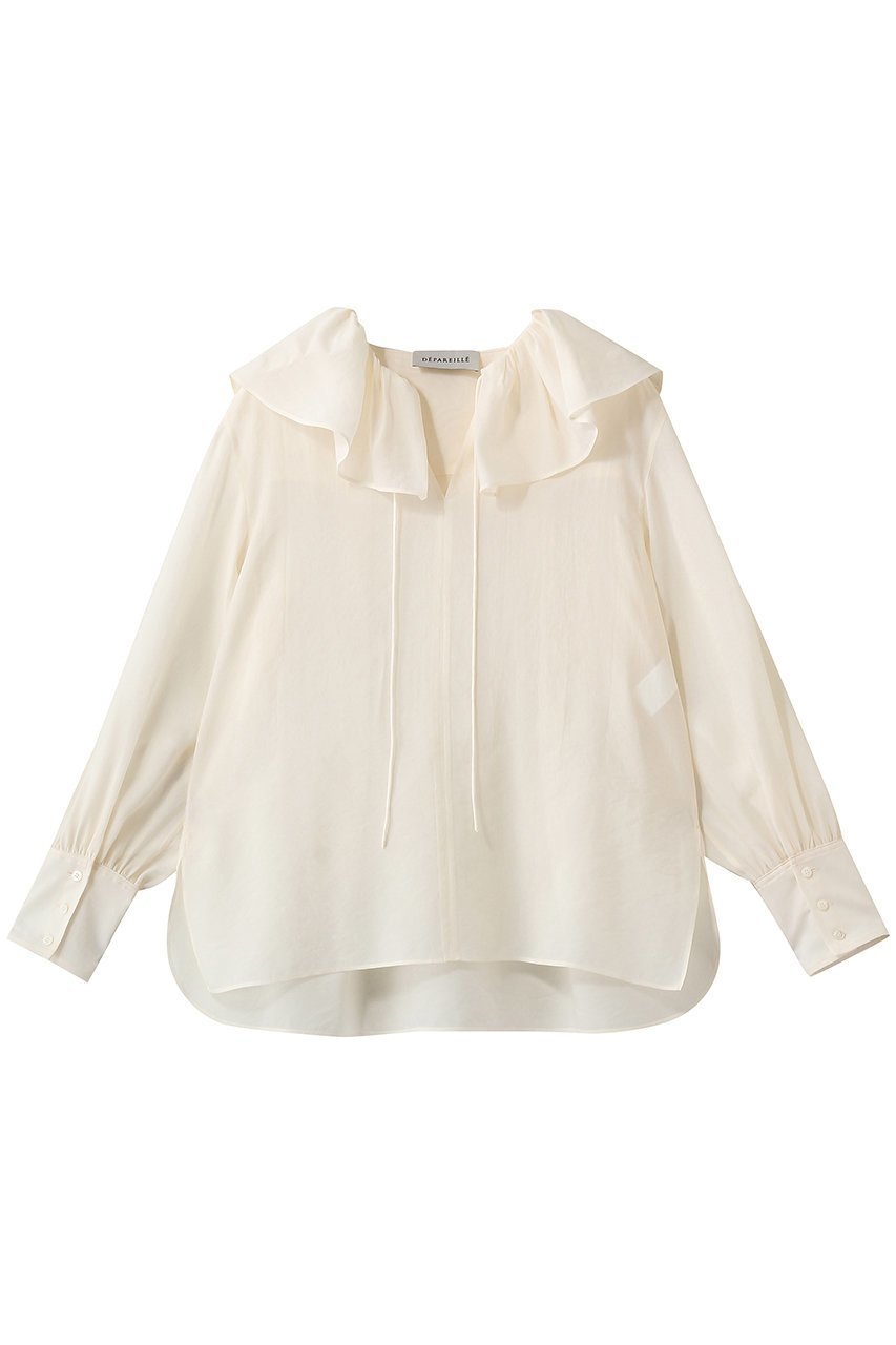 【デパリエ/DEPAREILLE】のシルキーラッフルブラウス 人気、トレンドファッション・服の通販 founy(ファニー) 　ファッション　Fashion　レディースファッション　Fashion for Women　トップス・カットソー　Cut & Sew Tops　シャツ・ブラウス・オフィスカジュアル　Elegant Blouses & Button-Ups　なめらか　Smooth, Silky Texture　インナー　Innerwear　ジャケット　Jacket, Outerwear　スリーブ　Sleeve, Long Sleeve / Short Sleeve　ラッフル　Ruffle, Frill　ロング　Long, Long-Length　エレガント 上品　Elegant　 other-1|ID: prp329100004849153 ipo3291000000035853674