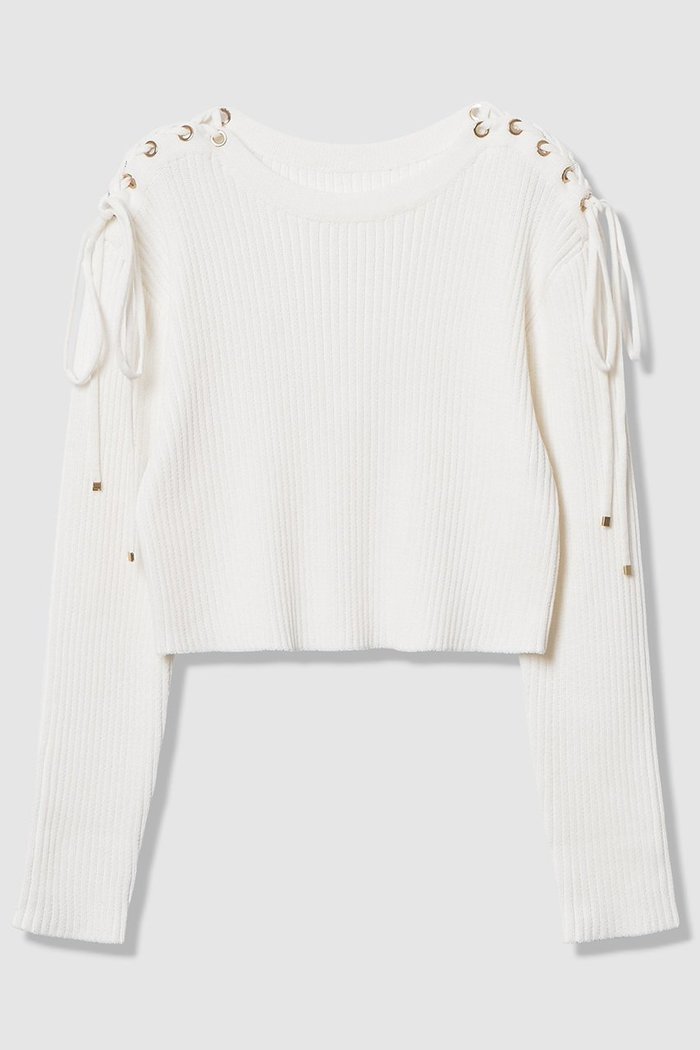 【アルアバイル/allureville】の【LOULOU WILLOUGHBY】レースアップショルダープルオーバー インテリア・キッズ・メンズ・レディースファッション・服の通販 founy(ファウニー) https://founy.com/ ファッション Fashion レディースファッション Fashion for Women トップス・カットソー Cut & Sew Tops ニット Knit Tops & Sweaters カジュアルプルオーバー・ニットトップス Pullovers & Knit Tops / Casual Pullovers おすすめ Recommended / Our Picks クロップド Cropped, Short Length コンパクト Compact, Small Size ストリング String, Drawstring バランス Balance, Style Balance ミドル Middle Length, Mid Height レース Lace, Lace Fabric |ID: prp329100004849158 ipo3291000000035470138