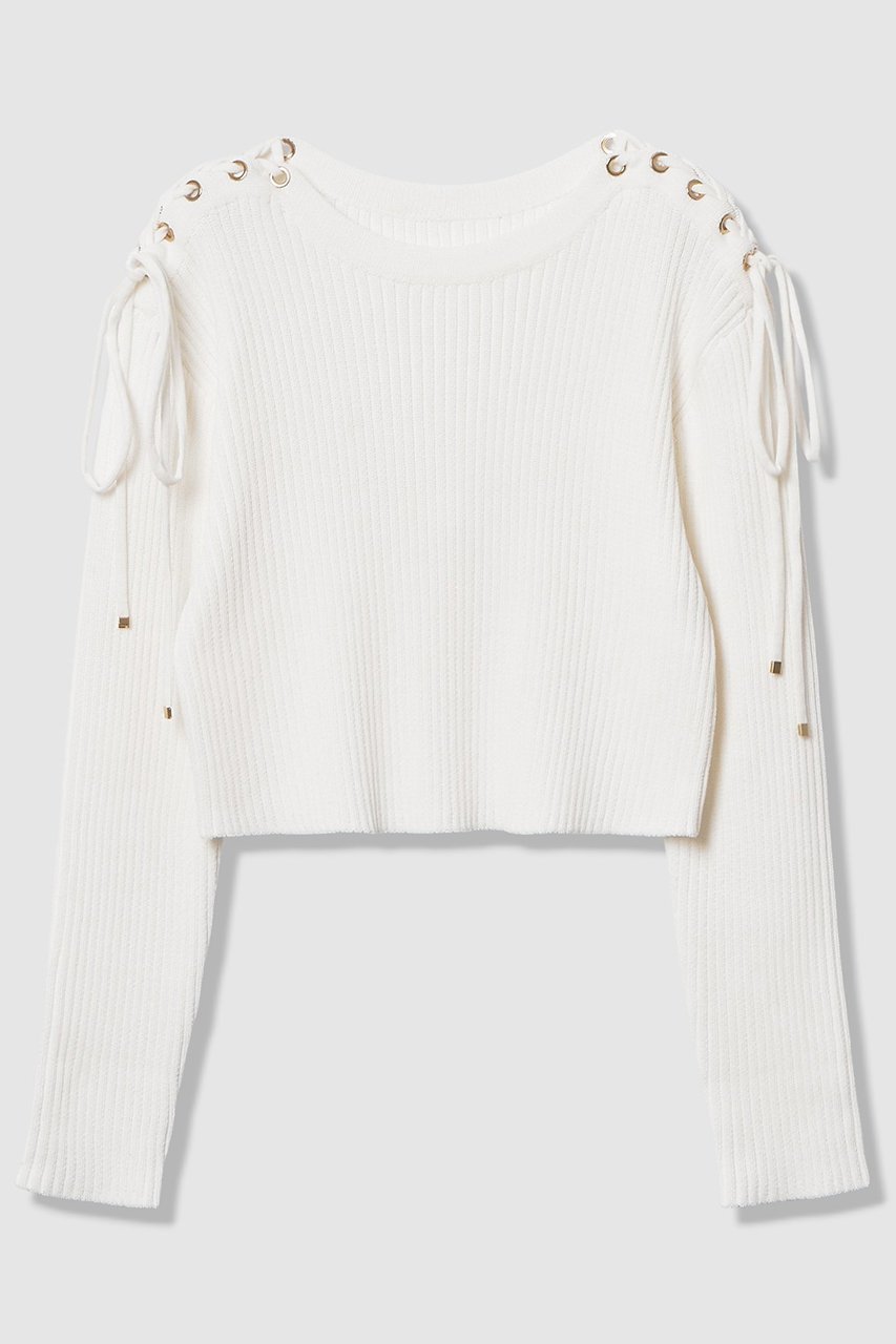 【アルアバイル/allureville】の【LOULOU WILLOUGHBY】レースアップショルダープルオーバー インテリア・キッズ・メンズ・レディースファッション・服の通販 founy(ファニー) 　ファッション　Fashion　レディースファッション　Fashion for Women　トップス・カットソー　Cut & Sew Tops　ニット　Knit Tops & Sweaters　カジュアルプルオーバー・ニットトップス　Pullovers & Knit Tops / Casual Pullovers　2026年　2026　おすすめ　Recommended / Our Picks　クロップド　Cropped, Short Length　コンパクト　Compact, Small Size　ストリング　String, Drawstring　バランス　Balance, Style Balance　ミドル　Middle Length, Mid Height　レース　Lace, Lace Fabric　夏　Summer　春　Spring　S/S・春夏　SS, Spring/Summer, Warm Season　オフホワイト|ID: prp329100004849158 ipo3291000000035470139