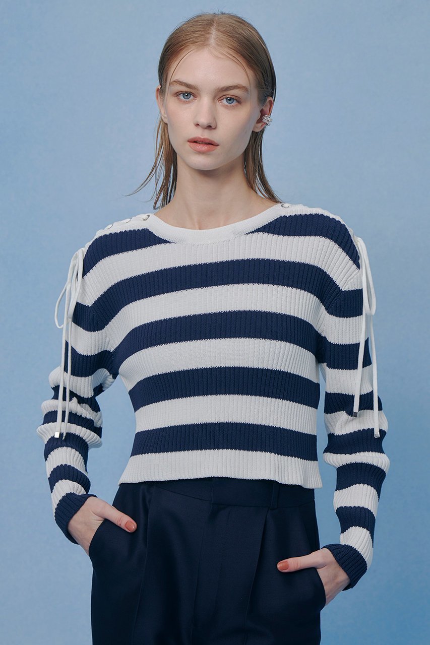 【アルアバイル/allureville】の【LOULOU WILLOUGHBY】レースアップショルダープルオーバー 人気、トレンドファッション・服の通販 founy(ファニー) 　ファッション　Fashion　レディースファッション　Fashion for Women　トップス・カットソー　Cut & Sew Tops　ニット　Knit Tops & Sweaters　カジュアルプルオーバー・ニットトップス　Pullovers & Knit Tops / Casual Pullovers　2026年　2026　おすすめ　Recommended / Our Picks　クロップド　Cropped, Short Length　コンパクト　Compact, Small Size　ストリング　String, Drawstring　バランス　Balance, Style Balance　ミドル　Middle Length, Mid Height　レース　Lace, Lace Fabric　夏　Summer　春　Spring　S/S・春夏　SS, Spring/Summer, Warm Season　other-5|ID: prp329100004849158 ipo3291000000035470145