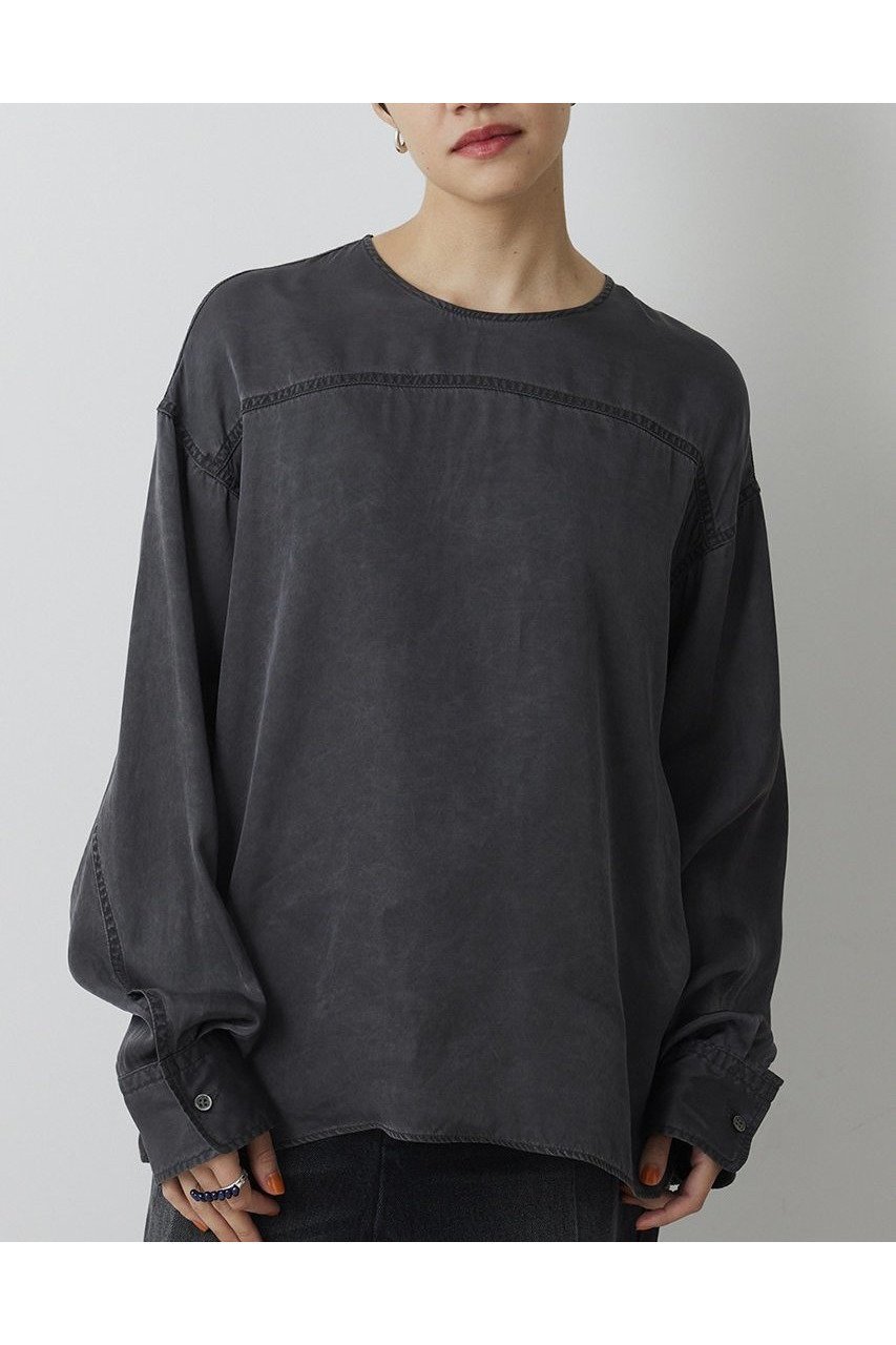 【ウィムガゼット/Whim Gazette】のピグメントクルーブラウス インテリア・キッズ・メンズ・レディースファッション・服の通販 founy(ファニー) 　ファッション　Fashion　レディースファッション　Fashion for Women　トップス・カットソー　Cut & Sew Tops　シャツ・ブラウス・オフィスカジュアル　Elegant Blouses & Button-Ups　おすすめ　Recommended / Our Picks　キュプラ　Cupro, Eco Fabric　クール　Cool, Chic　シルク　Silk, 100% Silk　シンプル　Simple, Minimal　スリーブ　Sleeve, Long Sleeve / Short Sleeve　セットアップ　Set-Up, Coordinated Outfit　モダン　Modern, Contemporary　ロング　Long, Long-Length　ヴィンテージ　Vintage Style　新作・新入荷　New Arrivals / New In　チャコールグレー|ID: prp329100004849163 ipo3291000000035853767