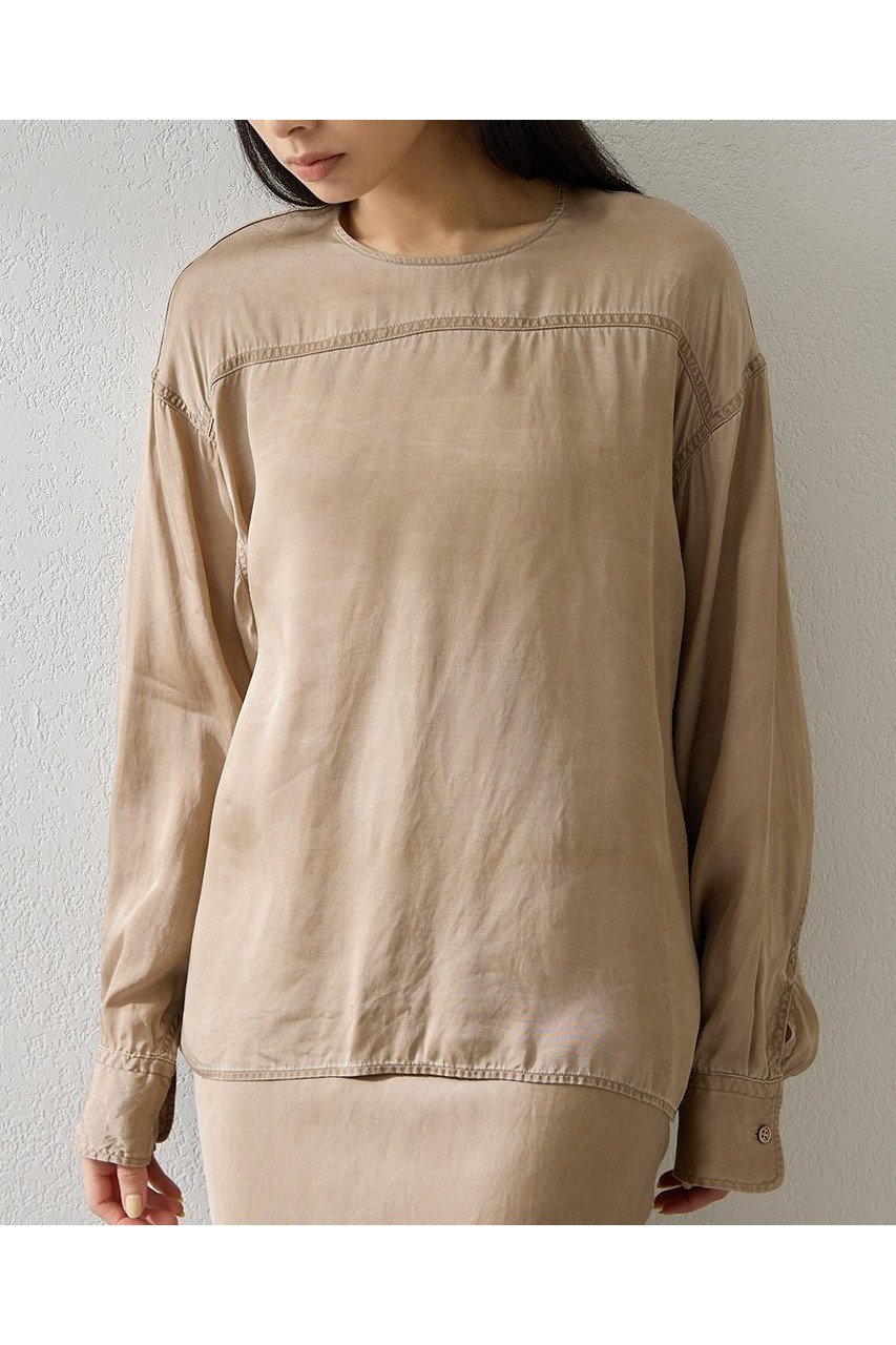 【ウィムガゼット/Whim Gazette】のピグメントクルーブラウス インテリア・キッズ・メンズ・レディースファッション・服の通販 founy(ファニー) 　ファッション　Fashion　レディースファッション　Fashion for Women　トップス・カットソー　Cut & Sew Tops　シャツ・ブラウス・オフィスカジュアル　Elegant Blouses & Button-Ups　おすすめ　Recommended / Our Picks　キュプラ　Cupro, Eco Fabric　クール　Cool, Chic　シルク　Silk, 100% Silk　シンプル　Simple, Minimal　スリーブ　Sleeve, Long Sleeve / Short Sleeve　セットアップ　Set-Up, Coordinated Outfit　モダン　Modern, Contemporary　ロング　Long, Long-Length　ヴィンテージ　Vintage Style　新作・新入荷　New Arrivals / New In　ベージュ|ID: prp329100004849163 ipo3291000000035853770