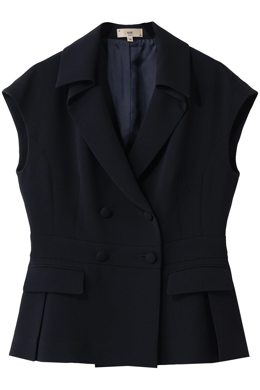 【エムダブリュー/MW】のトリアセテート ダブル ブレステッド スリーブレス ジャケット インテリア・キッズ・メンズ・レディースファッション・服の通販 founy(ファニー) 　ファッション　Fashion　レディースファッション　Fashion for Women　アウター　Coat / Outerwear Collection　レディースジャケット・軽アウター　Jackets　ジャケット　Jacket, Outerwear　スリーブ　Sleeve, Long Sleeve / Short Sleeve　セットアップ　Set-Up, Coordinated Outfit　タフタ　Taffeta, Structured Fabric　ダブル　Double, Double-Breasted　フォルム　Silhouette, Form　ベスト　Vest, Waistcoat　ボトム　Bottoms, Lower Wear　マニッシュ　Mannish, Boyish　エレガント 上品　Elegant　新作・新入荷　New Arrivals / New In　ダークネイビー|ID: prp329100004849169 ipo3291000000035945057