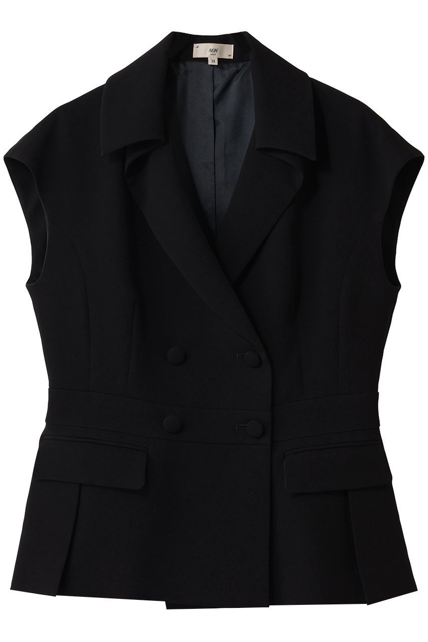 【エムダブリュー/MW】のトリアセテート ダブル ブレステッド スリーブレス ジャケット インテリア・キッズ・メンズ・レディースファッション・服の通販 founy(ファニー) 　ファッション　Fashion　レディースファッション　Fashion for Women　アウター　Coat / Outerwear Collection　レディースジャケット・軽アウター　Jackets　ジャケット　Jacket, Outerwear　スリーブ　Sleeve, Long Sleeve / Short Sleeve　セットアップ　Set-Up, Coordinated Outfit　タフタ　Taffeta, Structured Fabric　ダブル　Double, Double-Breasted　フォルム　Silhouette, Form　ベスト　Vest, Waistcoat　ボトム　Bottoms, Lower Wear　マニッシュ　Mannish, Boyish　エレガント 上品　Elegant　新作・新入荷　New Arrivals / New In　ブラック|ID: prp329100004849169 ipo3291000000035945058