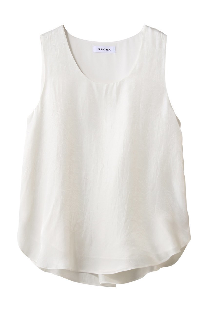 【サクラ/SACRA】のアセテートヴィンテージツイルノースリーブ インテリア・キッズ・メンズ・レディースファッション・服の通販 founy(ファニー) 　ファッション　Fashion　レディースファッション　Fashion for Women　トップス・カットソー　Cut & Sew Tops　キャミソール&ノースリーブ　Camisoles & Sleeveless Tops　シャツ・ブラウス・オフィスカジュアル　Elegant Blouses & Button-Ups　インナー　Innerwear　カーディガン　Cardigan, Knitwear　ジャケット　Jacket, Outerwear　タンク　Tank Top, Sleeveless Top　ツイル　Twist, Twisted Detail　ドレープ　Drape, Draping Fabric　ノースリーブ　Sleeveless, No-Sleeve　ワッシャー　Washer, Crinkled Finish　エレガント 上品　Elegant　オフホワイト|ID: prp329100004849299 ipo3291000000035819496