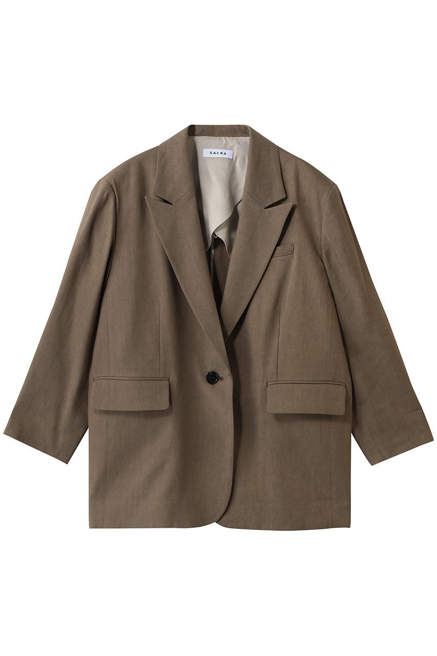 【サクラ/SACRA】のリネンウールギャバジンジャケット インテリア・キッズ・メンズ・レディースファッション・服の通販 founy(ファニー) 　ファッション　Fashion　レディースファッション　Fashion for Women　アウター　Coat / Outerwear Collection　レディースジャケット・軽アウター　Jackets　ジャケット　Jacket, Outerwear　ドロップ　Drop Shoulder, Dropped Style　フロント　Front, Front Design　マニッシュ　Mannish, Boyish　リネン　Linen, Linen Fabric　エレガント 上品　Elegant　再入荷　Restock / Back in Stock　夏　Summer　春　Spring　S/S・春夏　SS, Spring/Summer, Warm Season　モカ|ID: prp329100004849302 ipo3291000000036073791
