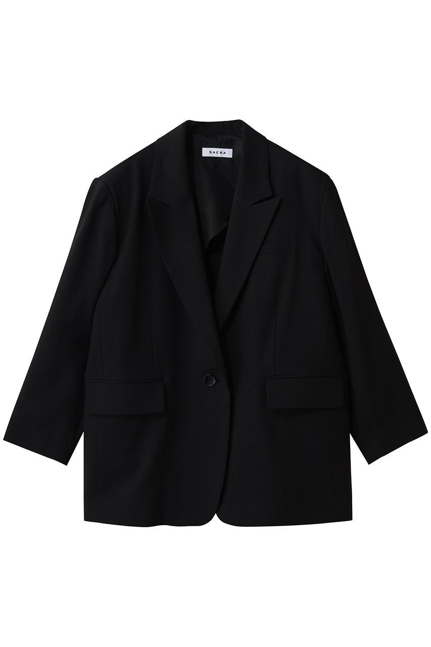 【サクラ/SACRA】のリネンウールギャバジンジャケット インテリア・キッズ・メンズ・レディースファッション・服の通販 founy(ファニー) 　ファッション　Fashion　レディースファッション　Fashion for Women　アウター　Coat / Outerwear Collection　レディースジャケット・軽アウター　Jackets　ジャケット　Jacket, Outerwear　ドロップ　Drop Shoulder, Dropped Style　フロント　Front, Front Design　マニッシュ　Mannish, Boyish　リネン　Linen, Linen Fabric　エレガント 上品　Elegant　再入荷　Restock / Back in Stock　夏　Summer　春　Spring　S/S・春夏　SS, Spring/Summer, Warm Season　ブラック|ID: prp329100004849302 ipo3291000000036073792