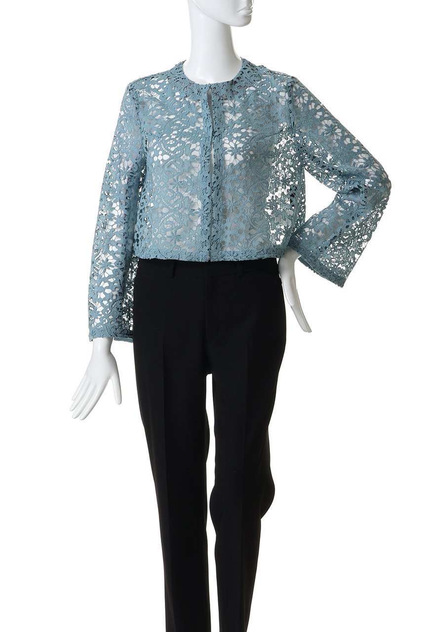 【ランバン オン ブルー/LANVIN en Bleu】のケミカルレースノーカラージャケット 人気、トレンドファッション・服の通販 founy(ファニー) 　ファッション　Fashion　レディースファッション　Fashion for Women　アウター　Coat / Outerwear Collection　レディースジャケット・軽アウター　Jackets　ノーカラージャケット / シンプル上品コーデ　Collarless Jackets　ケミカル　Chemical, Chemical Wash　ショート　Short, Short Length　ジャケット　Jacket, Outerwear　スリーブ　Sleeve, Long Sleeve / Short Sleeve　センター　Center, Center Line　フレア　Flare, Flared　マキシ　Maxi, Full Length　レース　Lace, Lace Fabric　エレガント 上品　Elegant　other-2|ID: prp329100004849326 ipo3291000000035955512