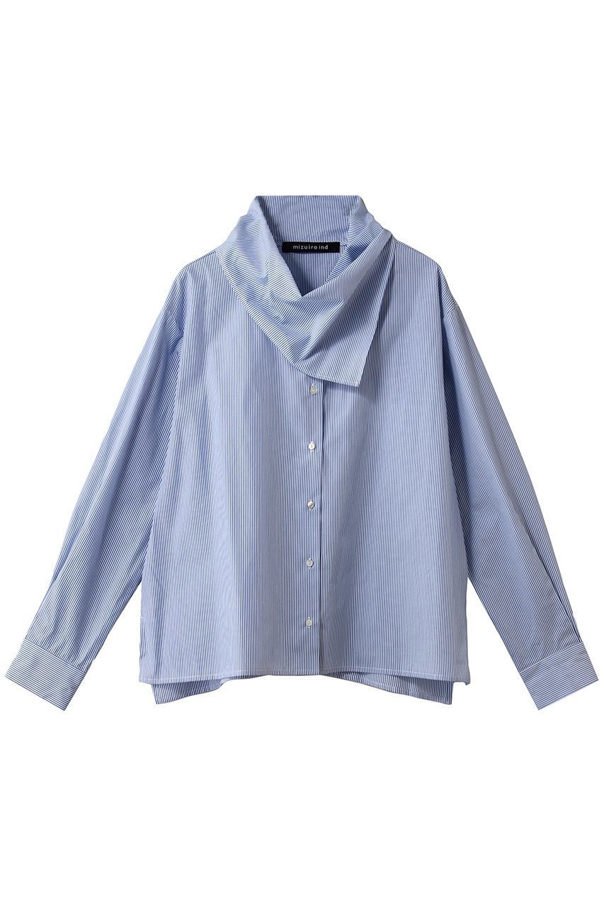 【ミズイロ インド/mizuiro ind】のstripe scarf collar shirt シャツ インテリア・キッズ・メンズ・レディースファッション・服の通販 founy(ファニー) 　ファッション　Fashion　レディースファッション　Fashion for Women　トップス・カットソー　Cut & Sew Tops　シャツ・ブラウス・オフィスカジュアル　Elegant Blouses & Button-Ups　スカーフ　Scarf, Neckwear　ストライプ　Stripe, Striped Pattern　スリット　Slit, Slit Detail　スリーブ　Sleeve, Long Sleeve / Short Sleeve　デニム　Denim, Jeans Material　ロング　Long, Long-Length　エレガント 上品　Elegant　blue|ID: prp329100004849348 ipo3291000000035718953