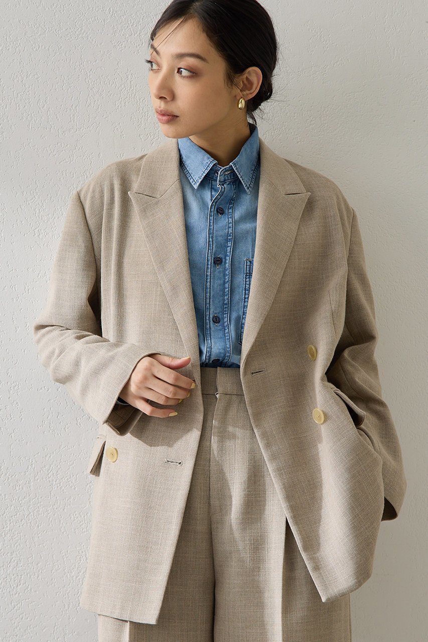 【ウィムガゼット/Whim Gazette】のリネンライクダブルテーラードジャケット インテリア・キッズ・メンズ・レディースファッション・服の通販 founy(ファニー) 　ファッション　Fashion　レディースファッション　Fashion for Women　アウター　Coat / Outerwear Collection　レディースジャケット・軽アウター　Jackets　テーラードジャケット / 通勤・きれいめスタイル　Tailored Jackets & Blazers　2026年　2026　おすすめ　Recommended / Our Picks　クール　Cool, Chic　ジャケット　Jacket, Outerwear　セットアップ　Set-Up, Coordinated Outfit　ダブル　Double, Double-Breasted　ドロップ　Drop Shoulder, Dropped Style　エレガント 上品　Elegant　夏　Summer　春　Spring　S/S・春夏　SS, Spring/Summer, Warm Season　ベージュ|ID: prp329100004849811 ipo3291000000035511278