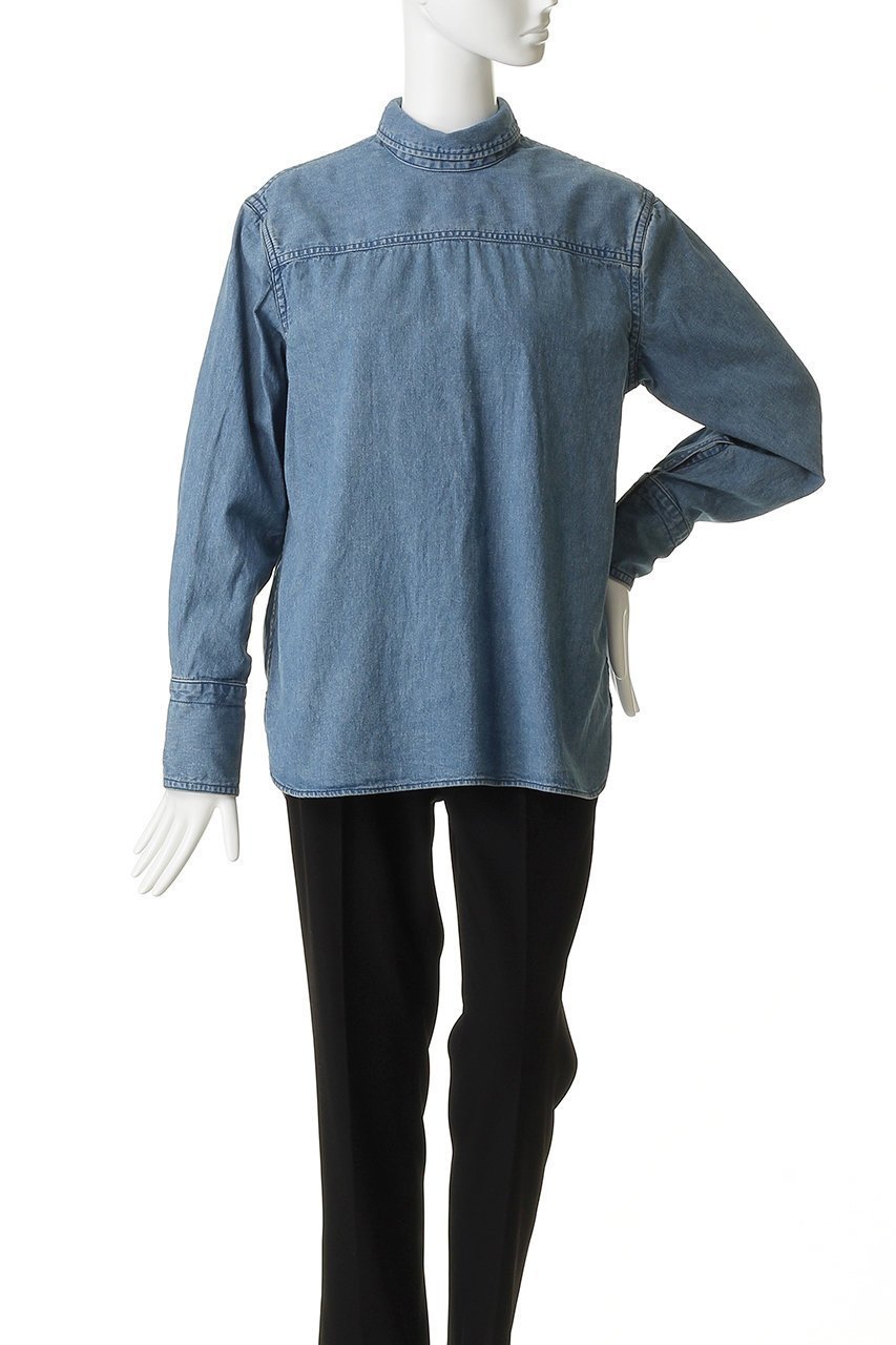 【バウト/BOWTE】のDENIM STAND COLLAR LONG SLEEVE SHIRT 人気、トレンドファッション・服の通販 founy(ファニー) 　ファッション　Fashion　レディースファッション　Fashion for Women　トップス・カットソー　Cut & Sew Tops　シャツ・ブラウス・オフィスカジュアル　Elegant Blouses & Button-Ups　シンプル　Simple, Minimal　スタンド　Stand Collar, Upright Stand　スリット　Slit, Slit Detail　スリーブ　Sleeve, Long Sleeve / Short Sleeve　デニム　Denim, Jeans Material　ボトム　Bottoms, Lower Wear　モダン　Modern, Contemporary　ロング　Long, Long-Length　other-2|ID: prp329100004849825 ipo3291000000035998765