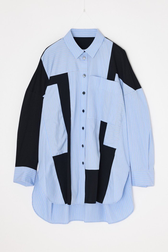 【エンフォルド/ENFOLD】のPATCHWORK SHIRT インテリア・キッズ・メンズ・レディースファッション・服の通販 founy(ファニー) https://founy.com/ ファッション Fashion レディースファッション Fashion for Women トップス・カットソー Cut & Sew Tops シャツ・ブラウス・オフィスカジュアル Elegant Blouses & Button-Ups 2026年 2026 アシンメトリー Asymmetrical Style コンパクト Compact, Small Size ストライプ Stripe, Striped Pattern スリーブ Sleeve, Long Sleeve / Short Sleeve バランス Balance, Style Balance パッチワーク Patchwork, Mixed Fabric ミックス Mix, Mixed Style ランダム Random, Irregular ロング Long, Long-Length 夏 Summer 春 Spring S/S・春夏 SS, Spring/Summer, Warm Season |ID: prp329100004850068 ipo3291000000035533680