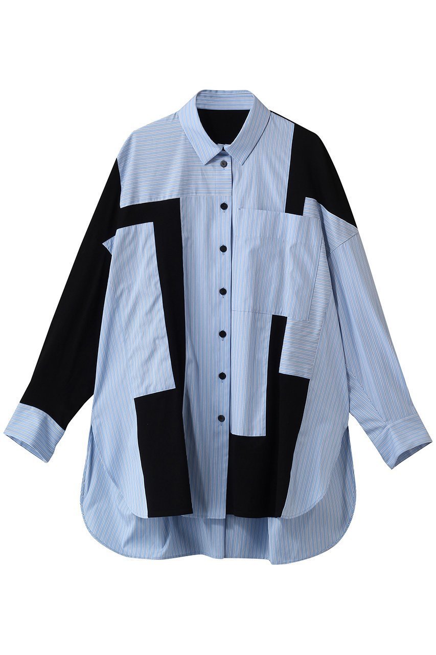 【エンフォルド/ENFOLD】のPATCHWORK SHIRT インテリア・キッズ・メンズ・レディースファッション・服の通販 founy(ファニー) 　ファッション　Fashion　レディースファッション　Fashion for Women　トップス・カットソー　Cut & Sew Tops　シャツ・ブラウス・オフィスカジュアル　Elegant Blouses & Button-Ups　アシンメトリー　Asymmetrical Style　コンパクト　Compact, Small Size　ストライプ　Stripe, Striped Pattern　スリーブ　Sleeve, Long Sleeve / Short Sleeve　バランス　Balance, Style Balance　パッチワーク　Patchwork, Mixed Fabric　ミックス　Mix, Mixed Style　ランダム　Random, Irregular　ロング　Long, Long-Length　ライトブルー|ID: prp329100004850068 ipo3291000000036102522