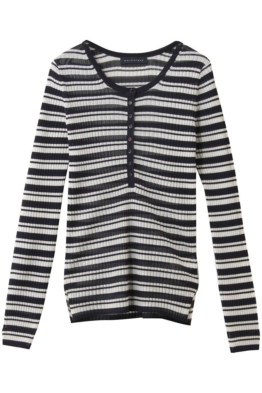 【マルティニーク/martinique】のハーフスナップボタンセーター インテリア・キッズ・メンズ・レディースファッション・服の通販 founy(ファニー) 　ファッション　Fashion　レディースファッション　Fashion for Women　トップス・カットソー　Cut & Sew Tops　ニット　Knit Tops & Sweaters　カジュアルプルオーバー・ニットトップス　Pullovers & Knit Tops / Casual Pullovers　2026年　2026　インナー　Innerwear　シアー　Sheer, See-Through　フィット　Fit, Slim Fit　ボーダー　Border, Stripe　夏　Summer　春　Spring　S/S・春夏　SS, Spring/Summer, Warm Season　ボーダー|ID: prp329100004851049 ipo3291000000035568058