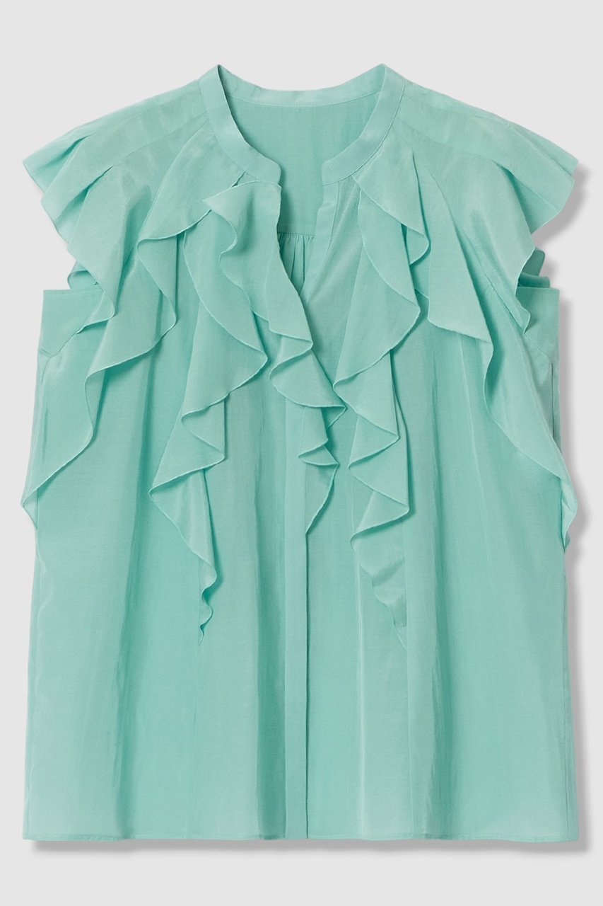 【アナイ/ANAYI】のライトローンラッフル ブラウス インテリア・キッズ・メンズ・レディースファッション・服の通販 founy(ファニー) 　ファッション　Fashion　レディースファッション　Fashion for Women　トップス・カットソー　Cut & Sew Tops　シャツ・ブラウス・オフィスカジュアル　Elegant Blouses & Button-Ups　2026年　2026　アシンメトリー　Asymmetrical Style　エアリー　Airy Texture　シアー　Sheer, See-Through　ショート　Short, Short Length　スリーブ　Sleeve, Long Sleeve / Short Sleeve　ヨーク　Yoke, Yoke Design　ラッフル　Ruffle, Frill　ロング　Long, Long-Length　エレガント 上品　Elegant　夏　Summer　春　Spring　S/S・春夏　SS, Spring/Summer, Warm Season　ミントグリーン|ID: prp329100004851056 ipo3291000000035568138