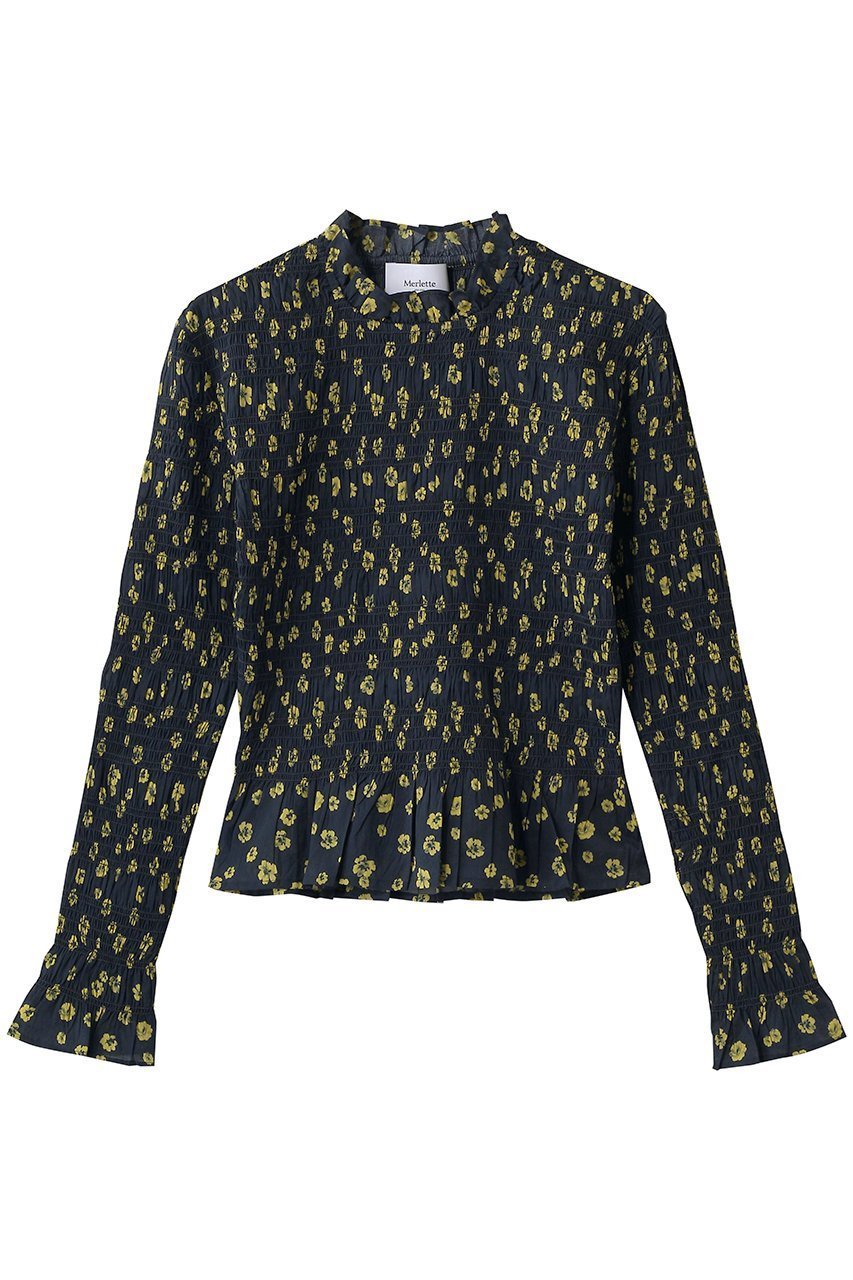 【マーレット/MERLETTE】のNORRA PRINT フラワープリント スモッキングフリルトップス インテリア・キッズ・メンズ・レディースファッション・服の通販 founy(ファニー) 　ファッション　Fashion　レディースファッション　Fashion for Women　トップス・カットソー　Cut & Sew Tops　シャツ・ブラウス・オフィスカジュアル　Elegant Blouses & Button-Ups　花柄・フラワープリント・モチーフ　Floral Prints & Motifs / Flower Pattern Tops　2026年　2026　スモッキング　Smocking, Gathered Stitching　スリーブ　Sleeve, Long Sleeve / Short Sleeve　ハイネック　High Neck, Mock Neck　フェミニン　Feminine, Girly　フラワー　Flower, Floral　プリント　Print, Printed Pattern　マニッシュ　Mannish, Boyish　ロング　Long, Long-Length　夏　Summer　春　Spring　S/S・春夏　SS, Spring/Summer, Warm Season　軽量　Lightweight, Ultra Light　ネイビー|ID: prp329100004851064 ipo3291000000035568200